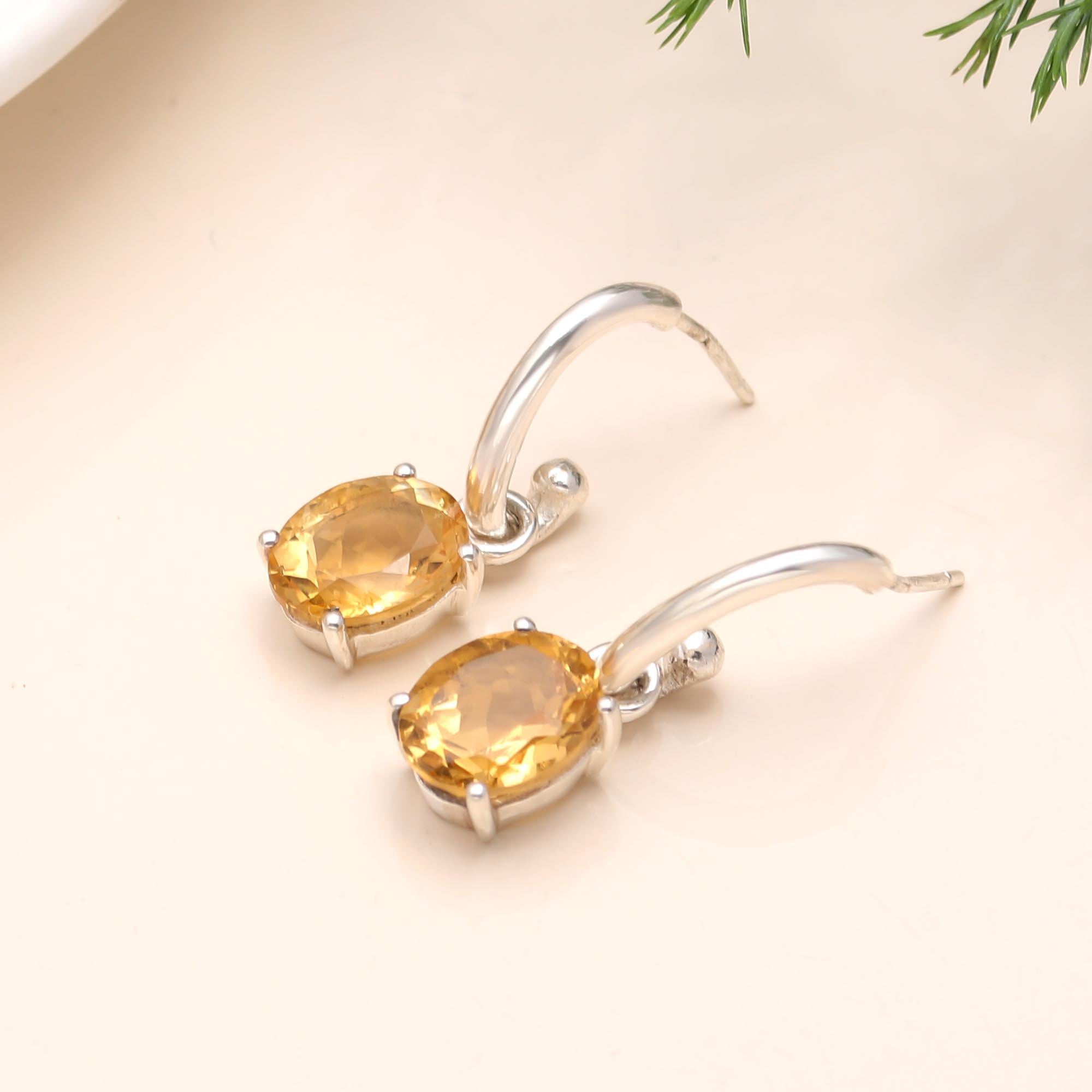 925 Silver Citrine Drop Earrings