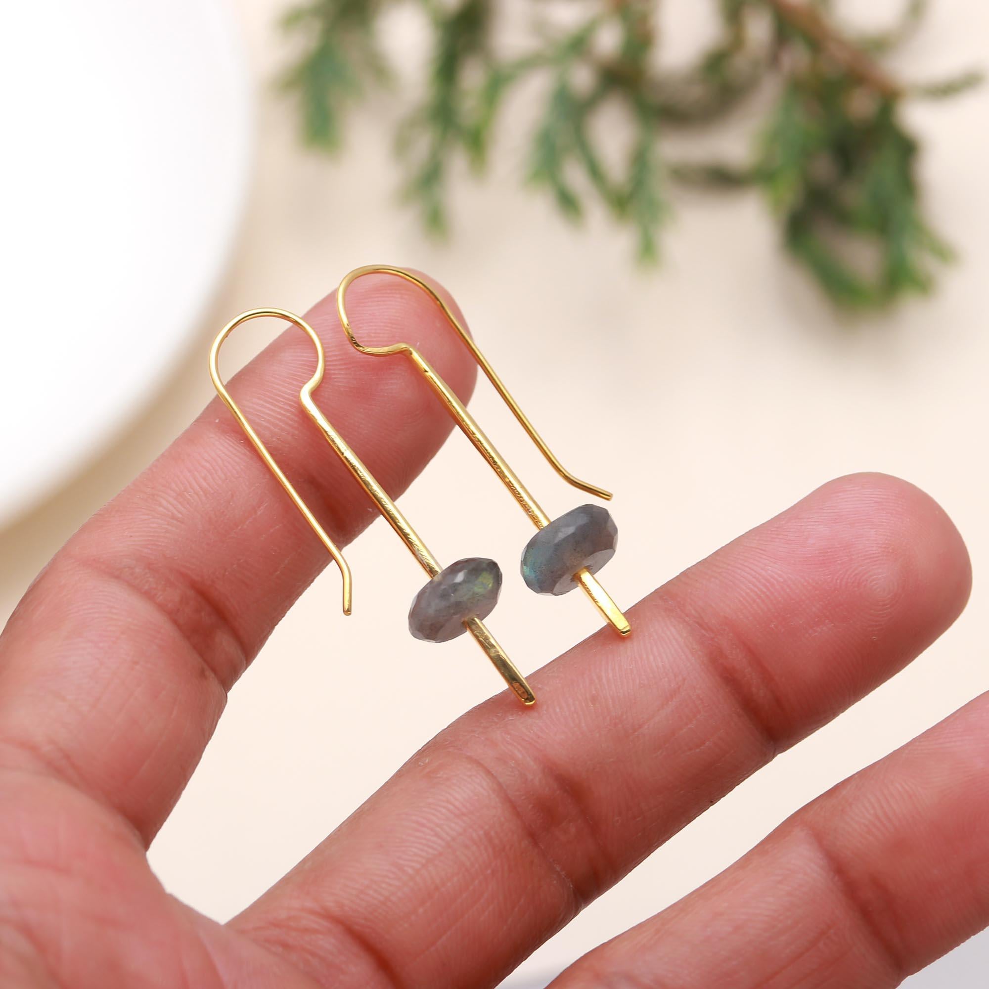 The Lunar Silhouette: Labradorite & Gold Bar Earrings