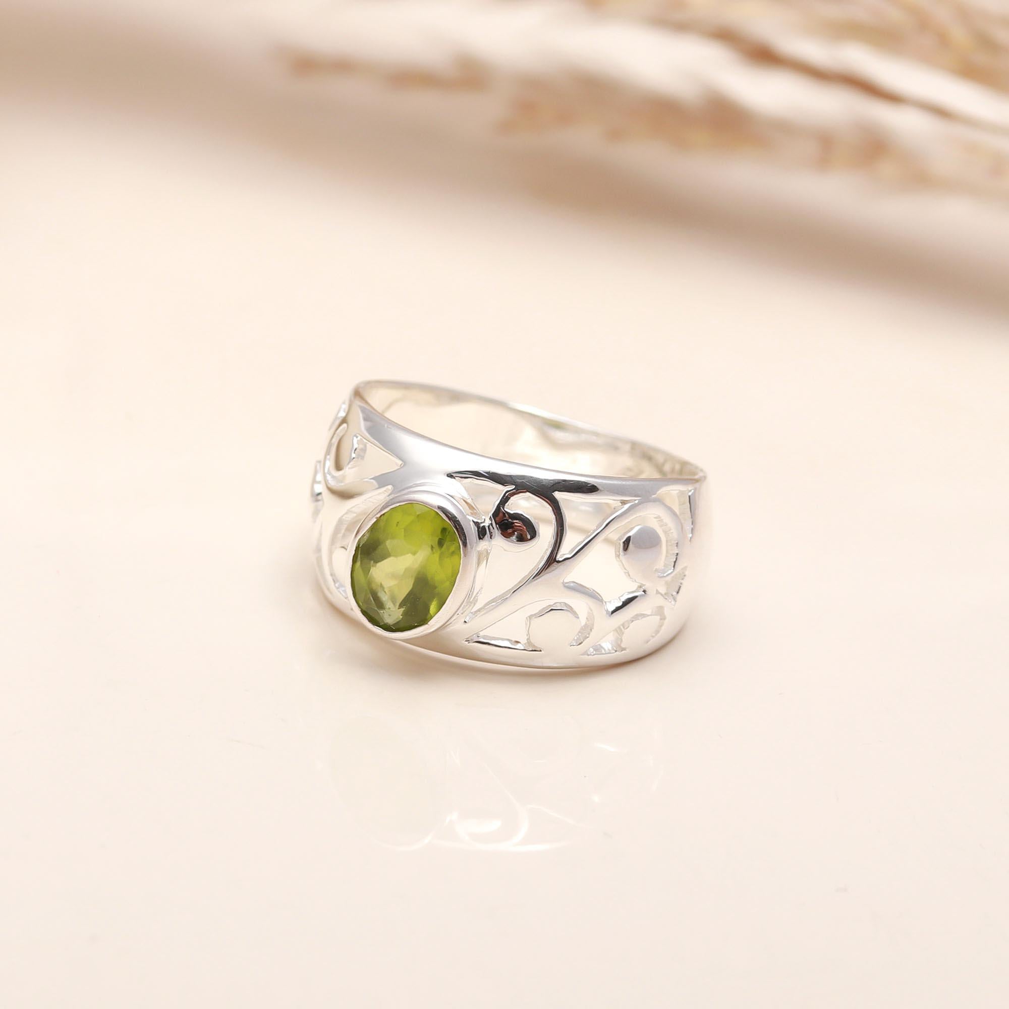 925 Silver Peridot Filigree Ring