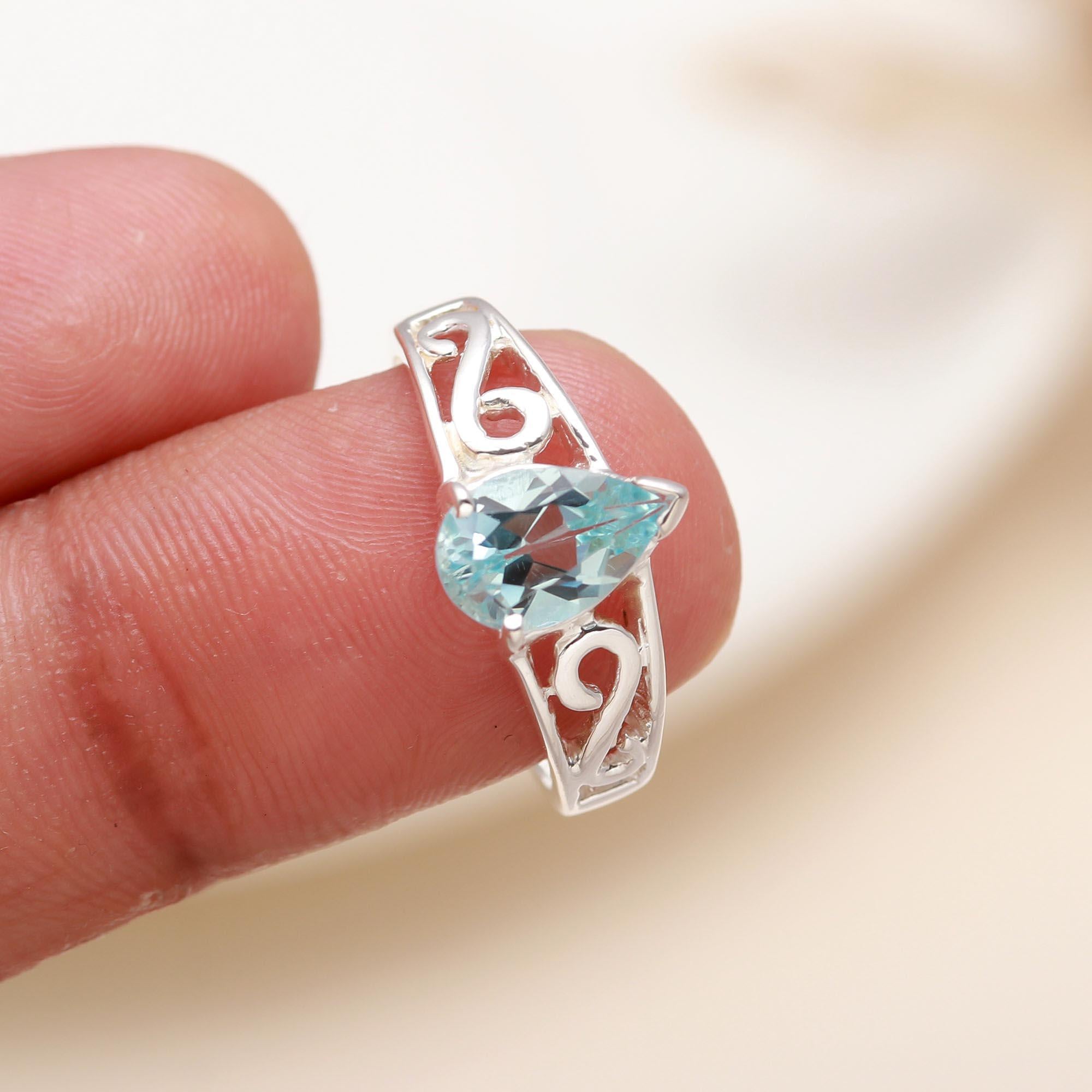925 Silver Aquamarine Filigree Ring