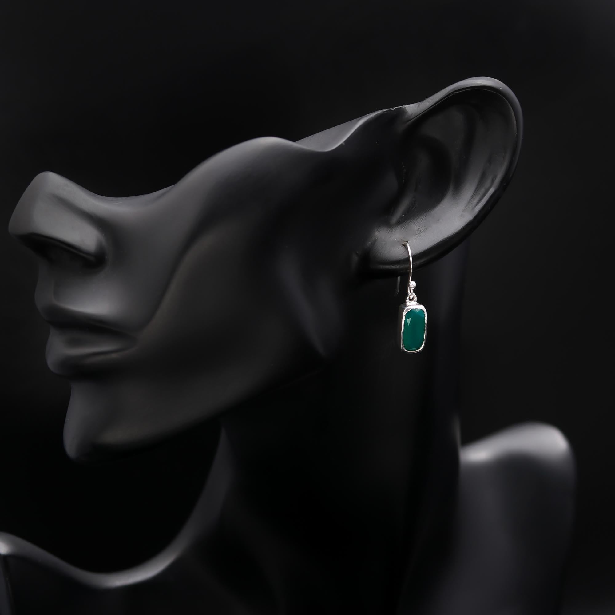 The Verdant Geo : Green Onyx & Silver Drop Earrings