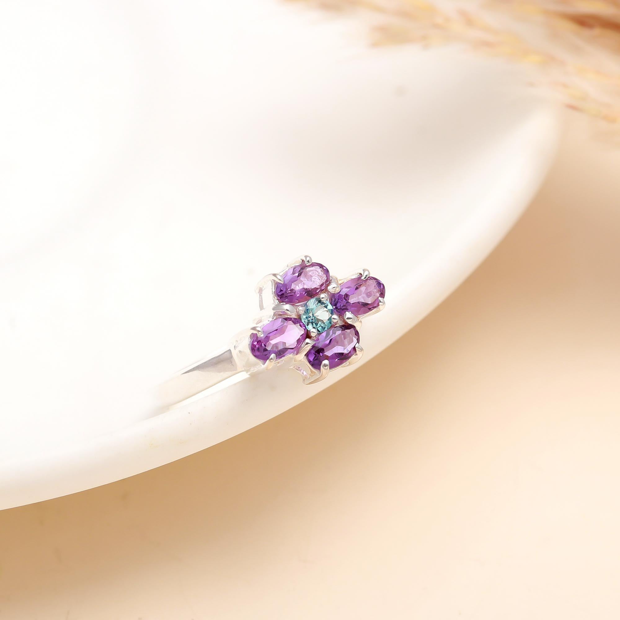925 Silver Amethyst & Blue Topaz Ring