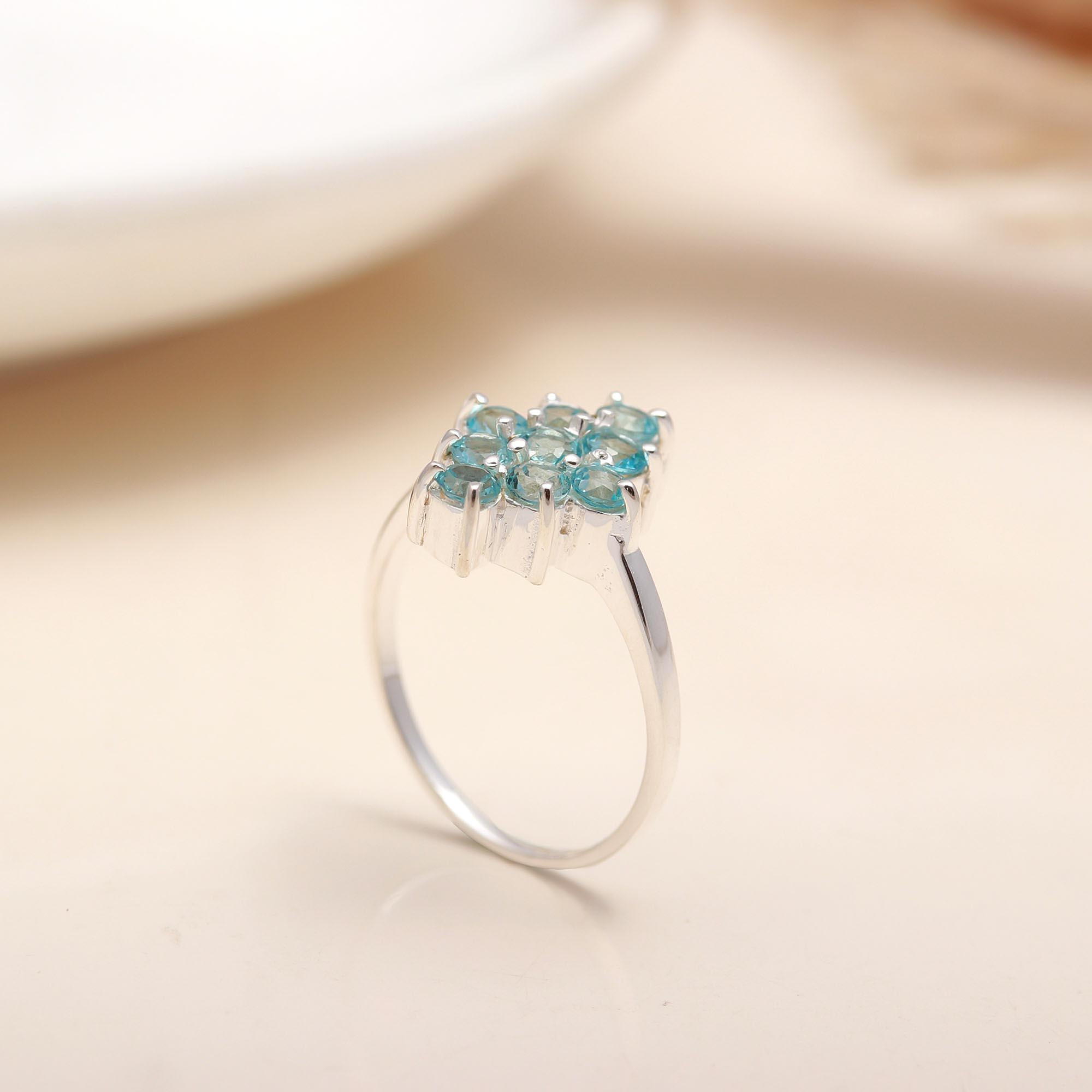 925 Silver Blue Topaz Cluster Ring