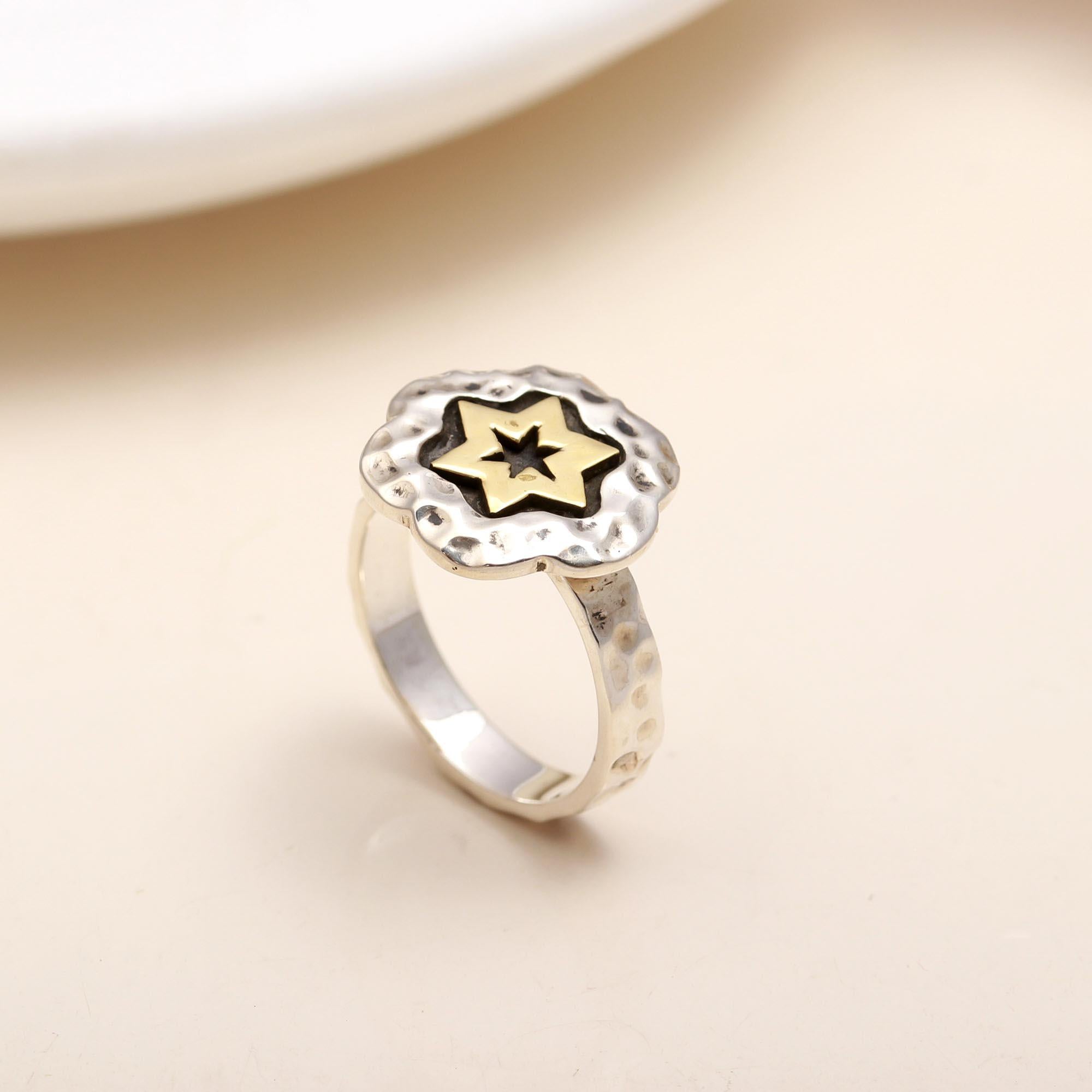 925 Silver Star Textured Ring