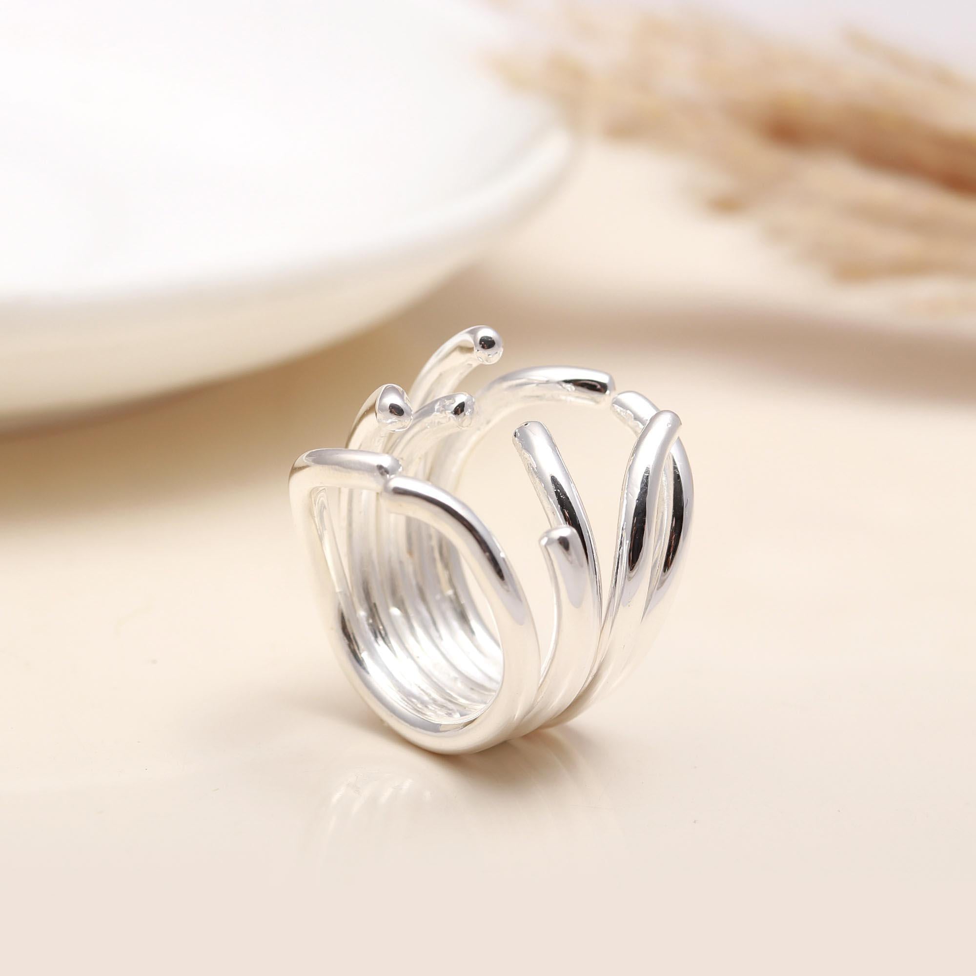 925 Silver Abstract Open Wire Ring