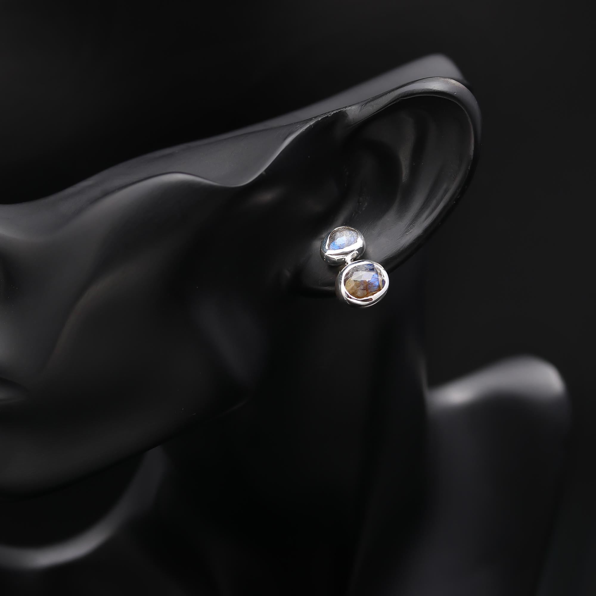 The Mystic Pebble: Labradorite Silver Bezel Studs