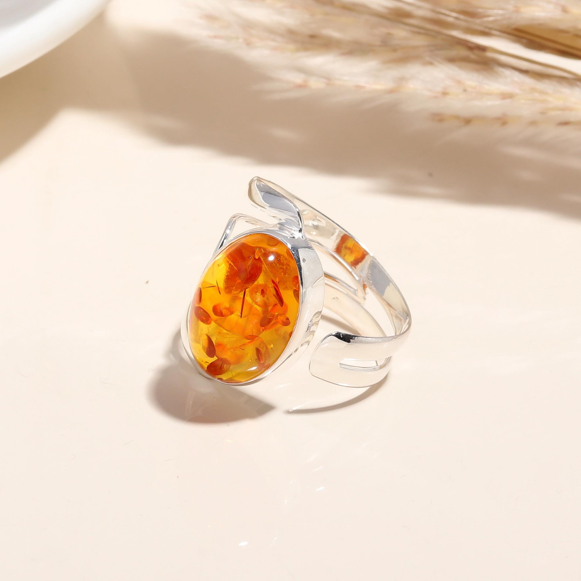 925 Silver Amber Swirl Ring