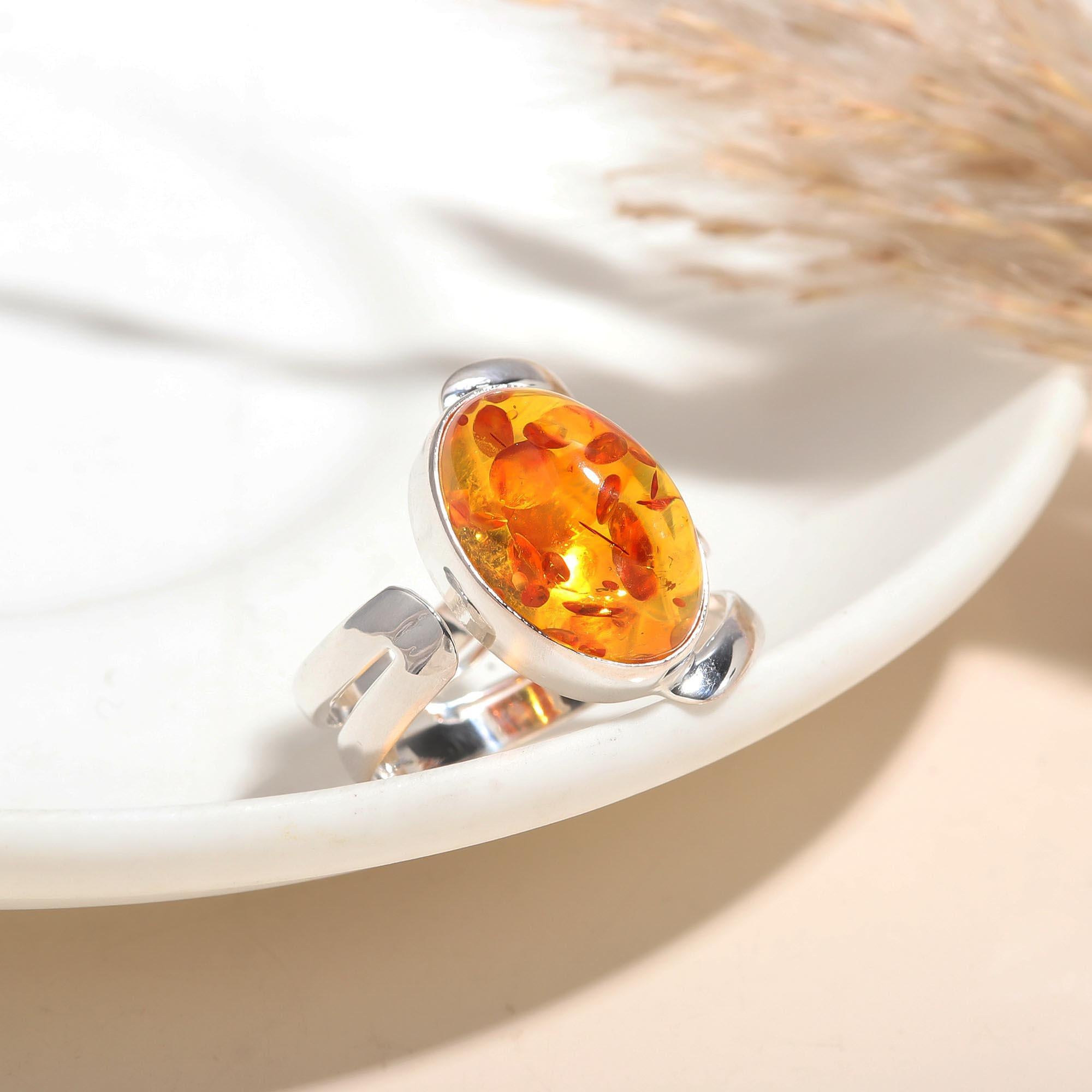 925 Silver Amber Swirl Ring