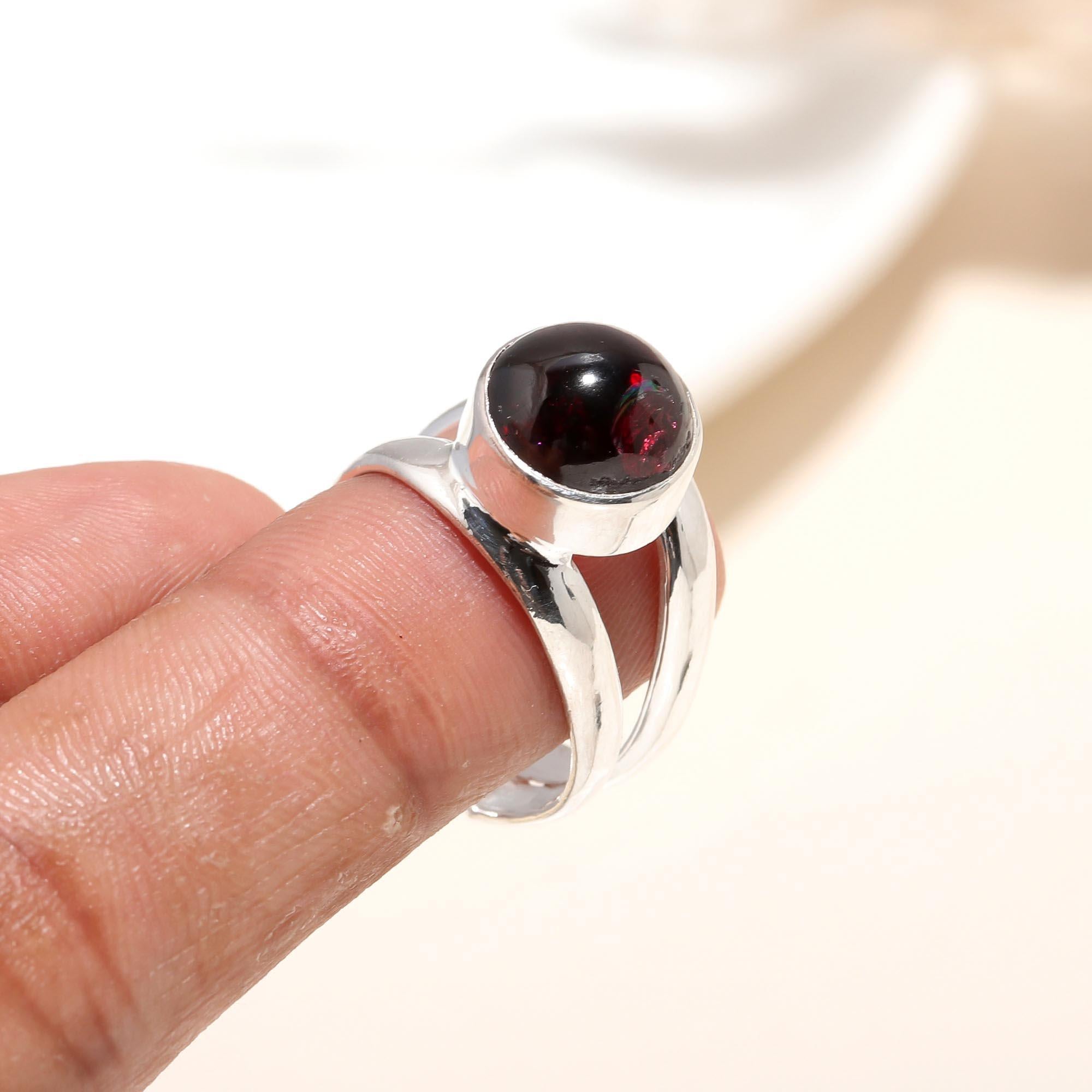 925 Silver Garnet Split Band Ring