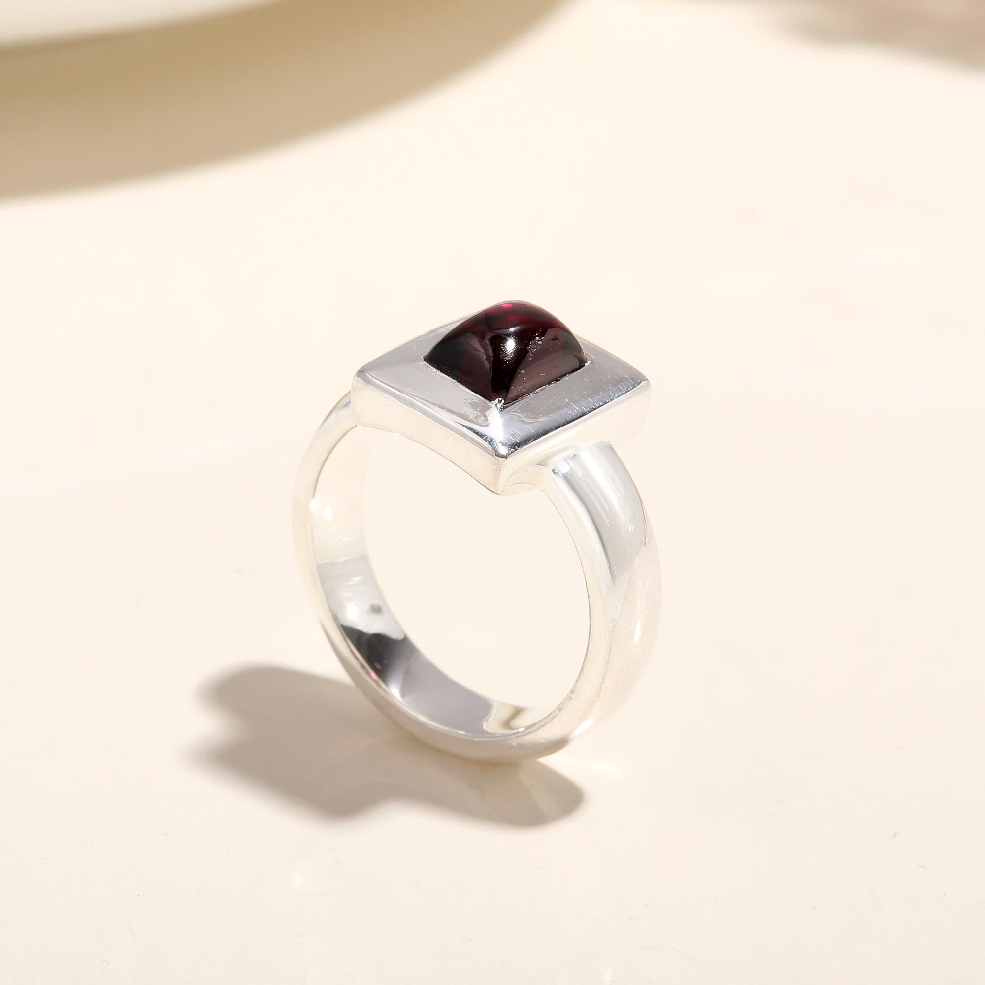 925 Silver Square Garnet Ring