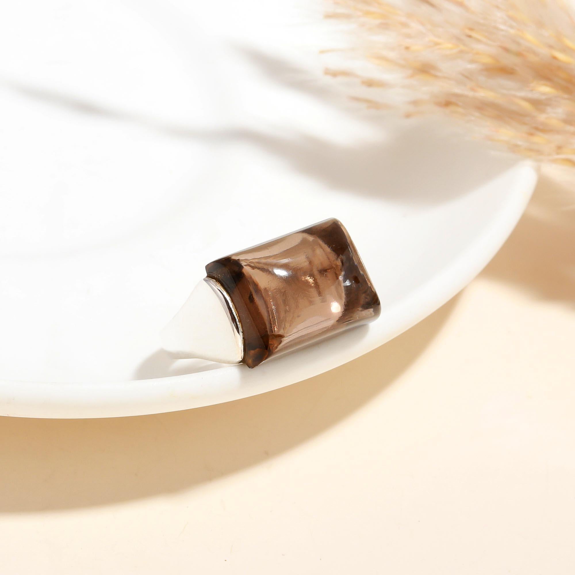 925 Silver Large Smoky Quartz Ring