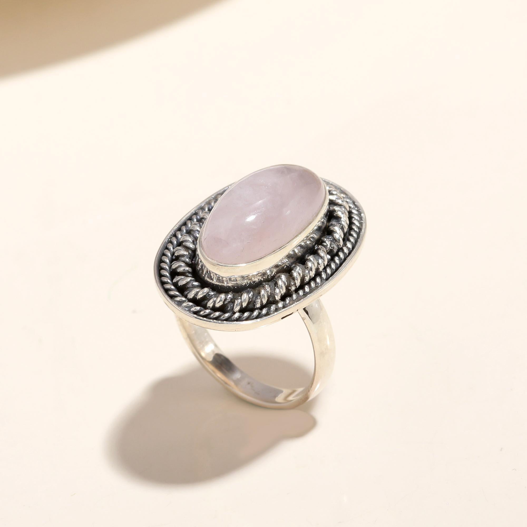 925 Silver Rose Quartz Ring