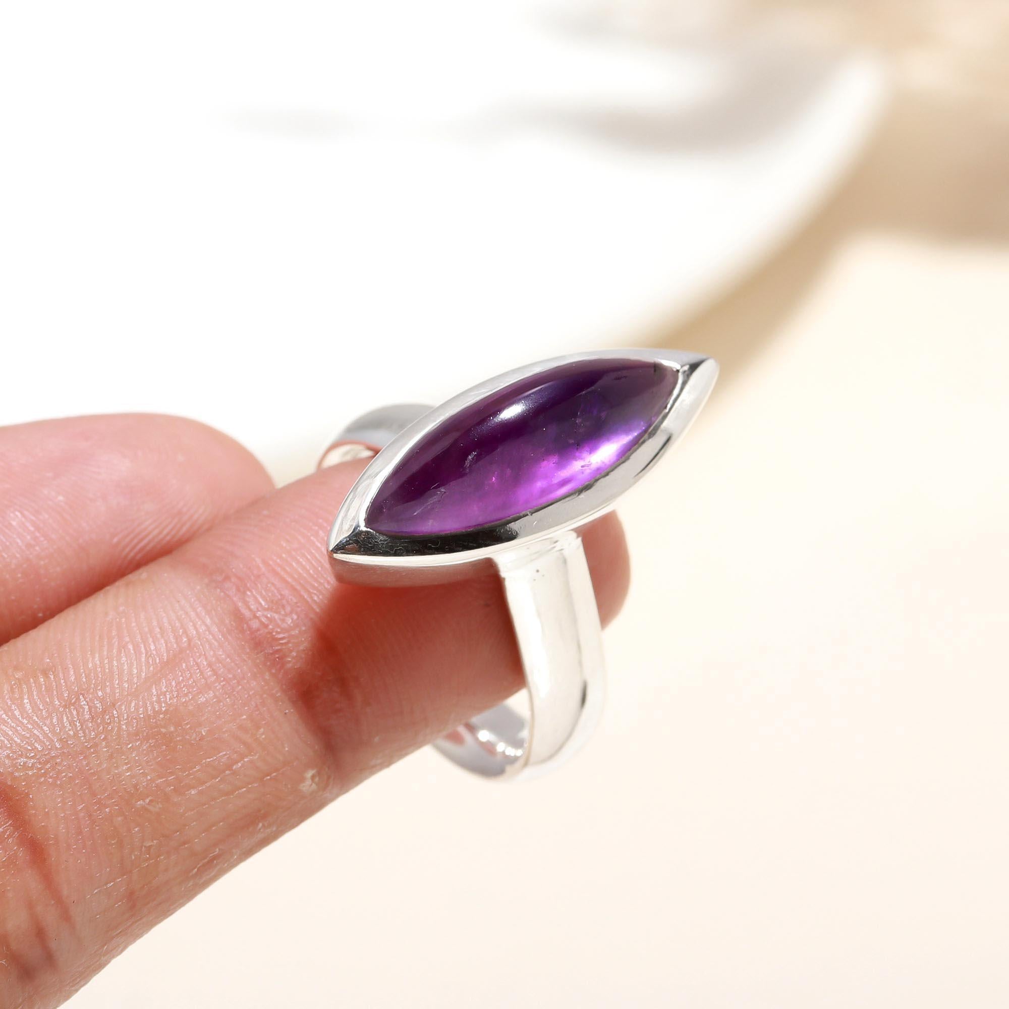 925 Silver Marquise Amethyst Ring