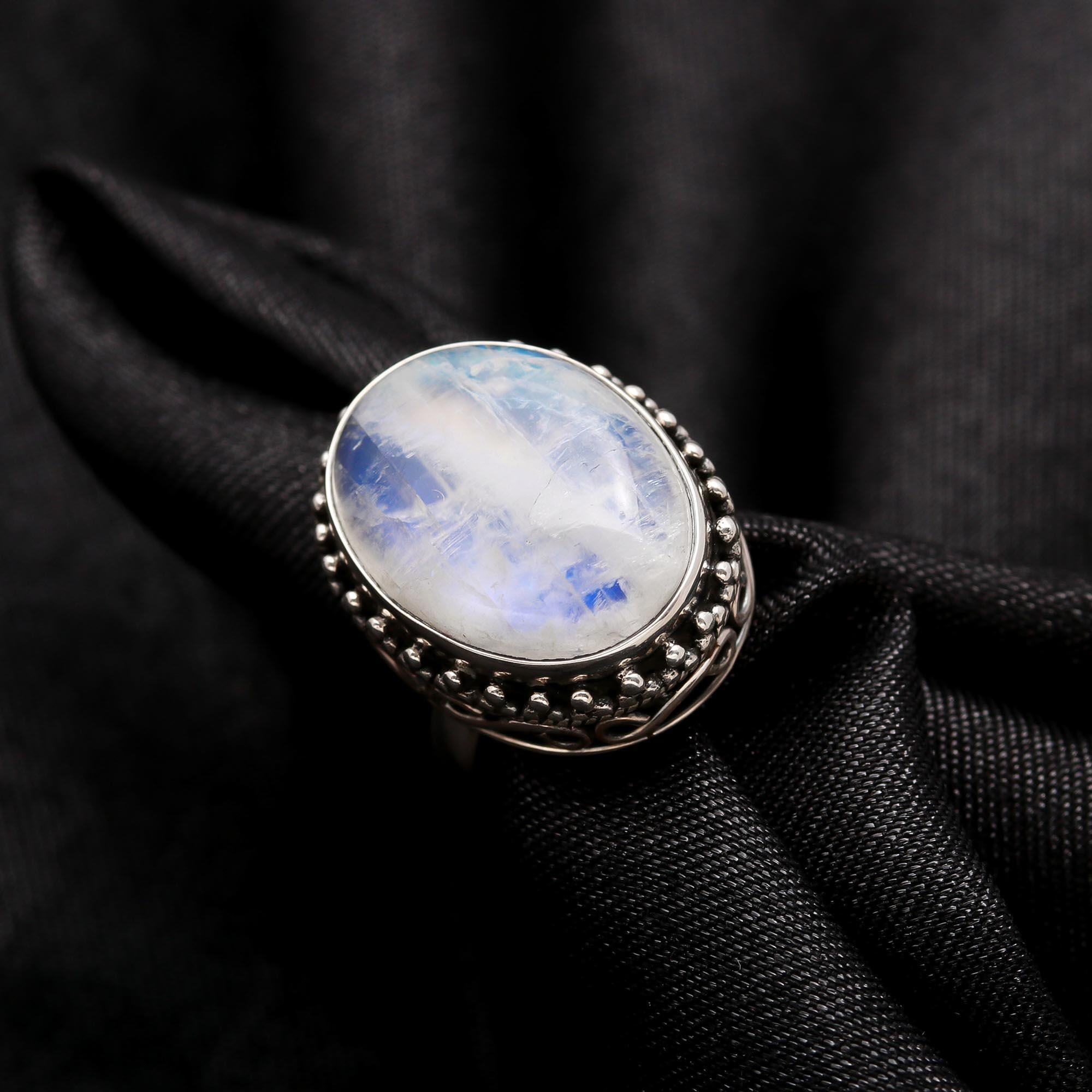 925 Silver Oval Moonstone Boho Ring