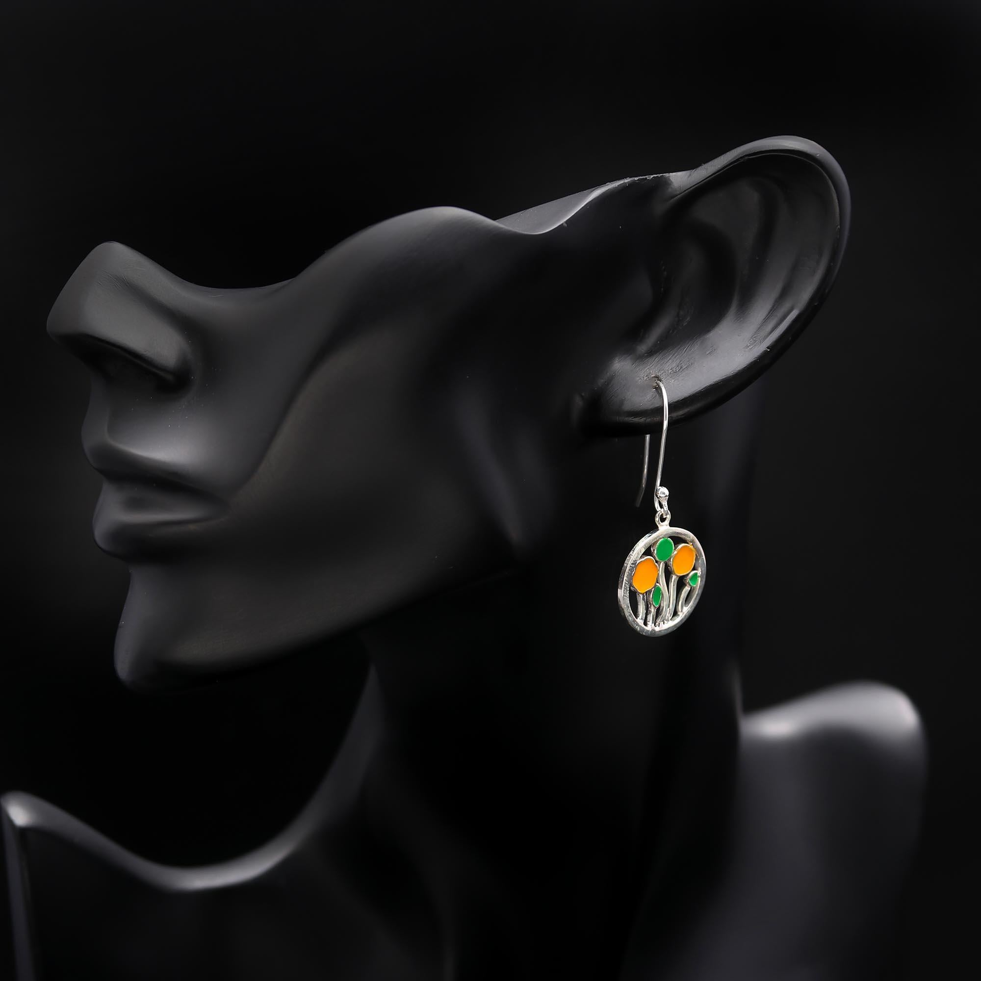 The Spring Meadow: Yellow Tulip Enamel & Silver Drop Earrings