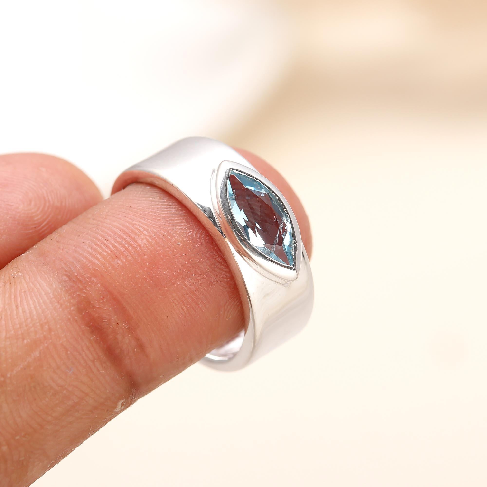 925 Silver Blue Topaz Band Ring