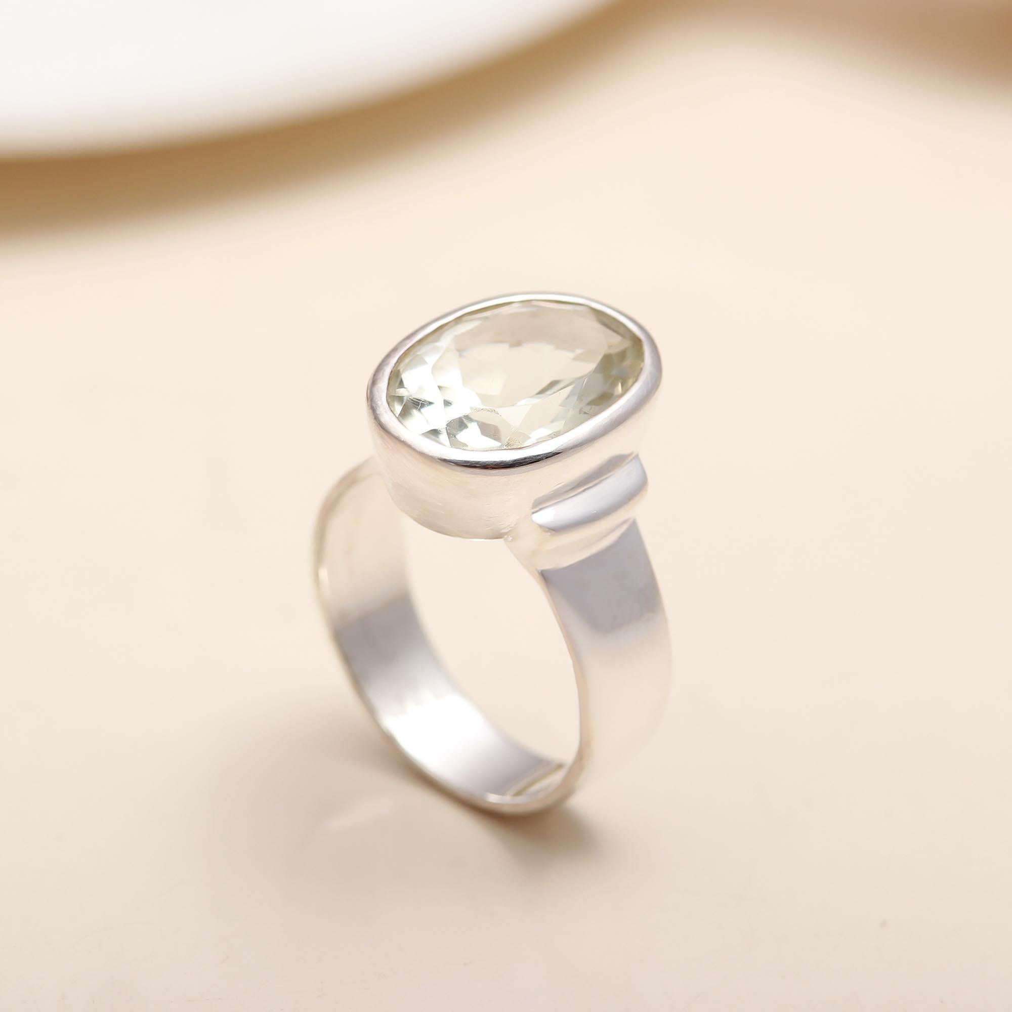 925 Silver Oval Green Amethyst Ring