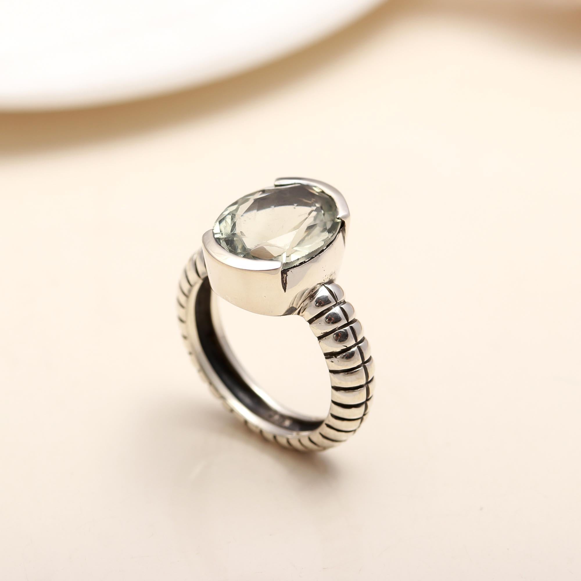 925 Silver Oval Green Amethyst Ring