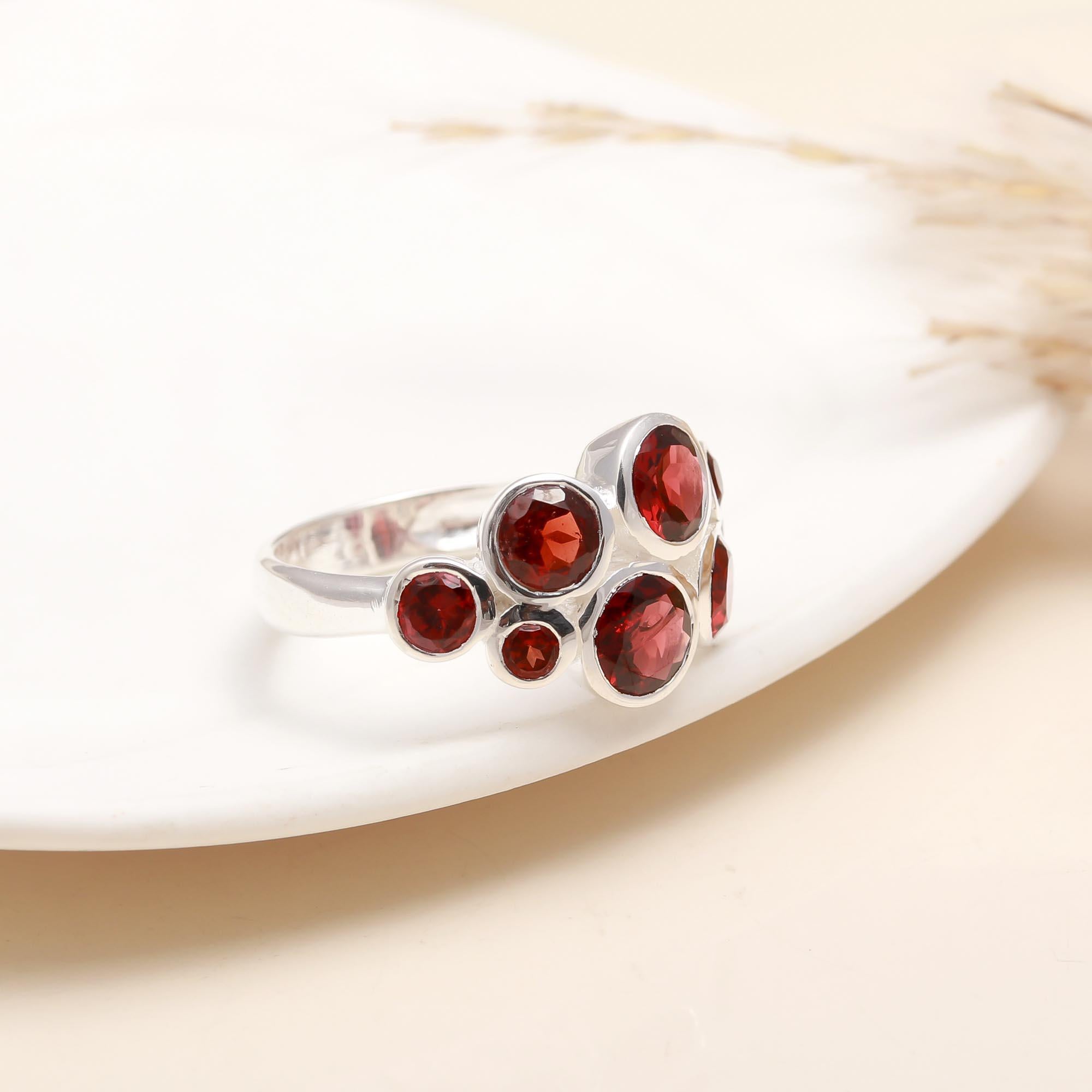 925 Silver Multi Garnet Cluster Ring
