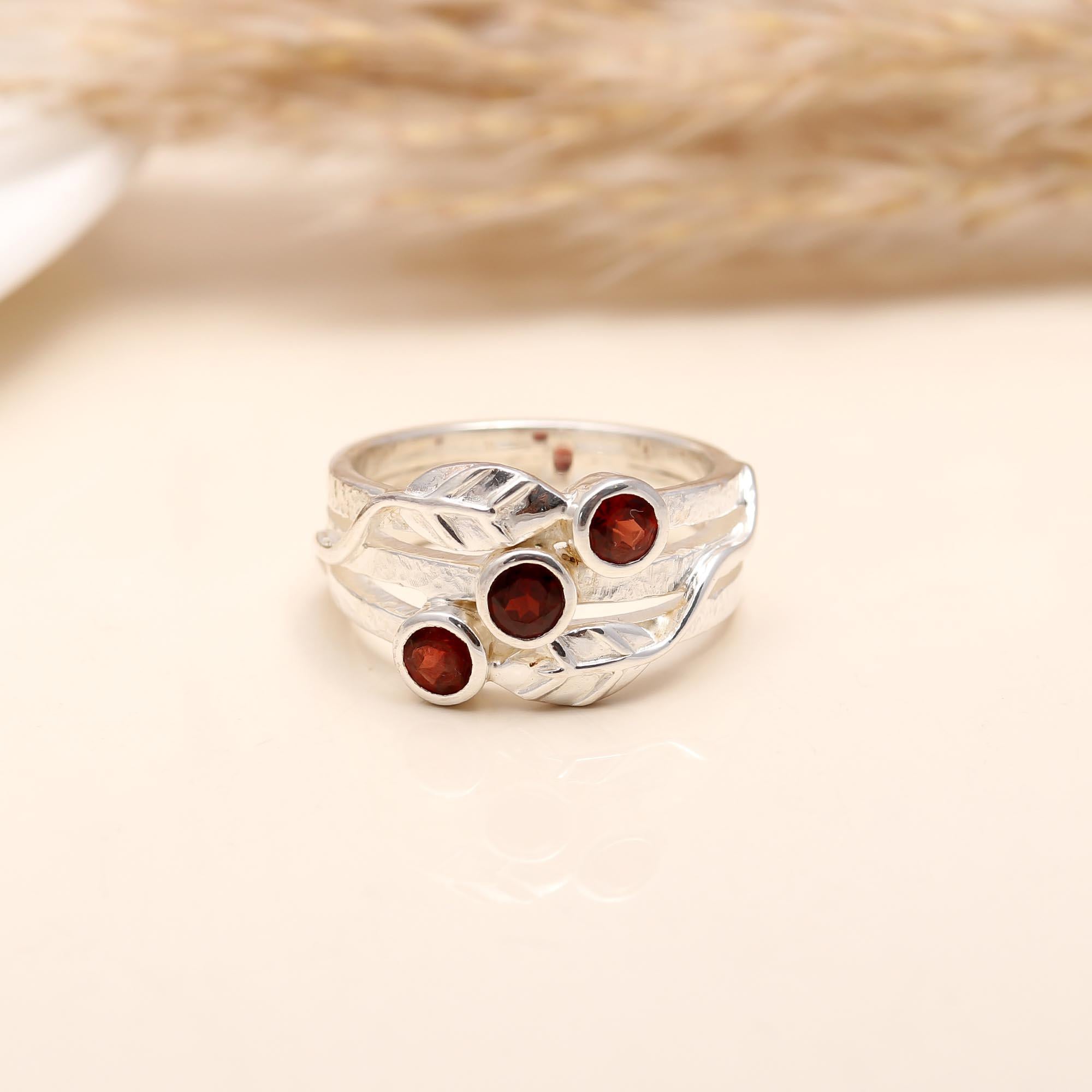 925 Silver Triple Garnet Ring