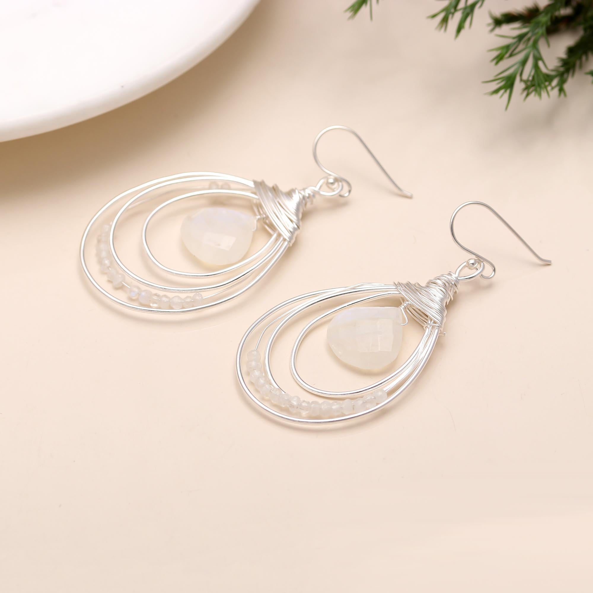 925 Silver Moonstone Dangle Earrings