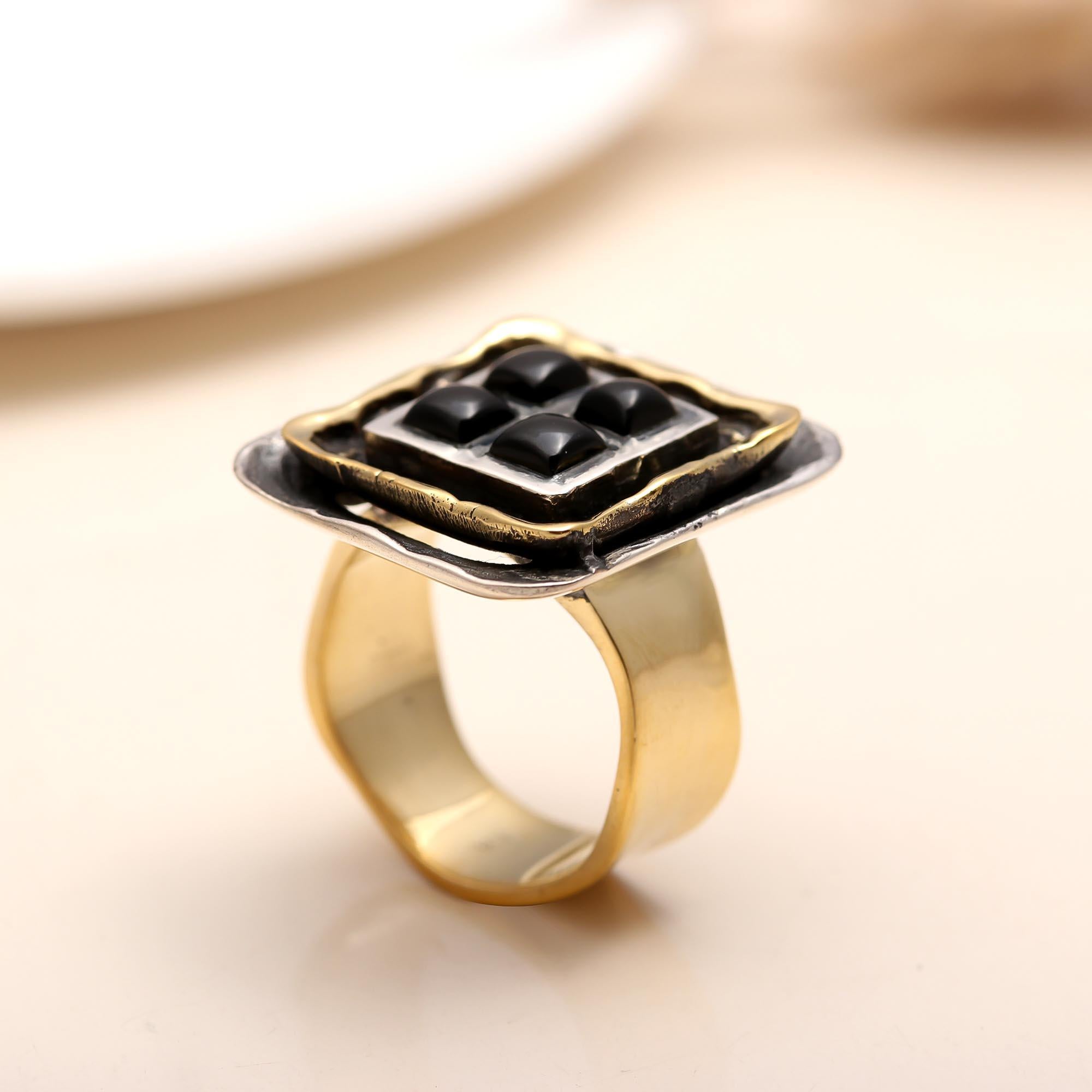 925 silver and gold plated black onyx ring in gift box