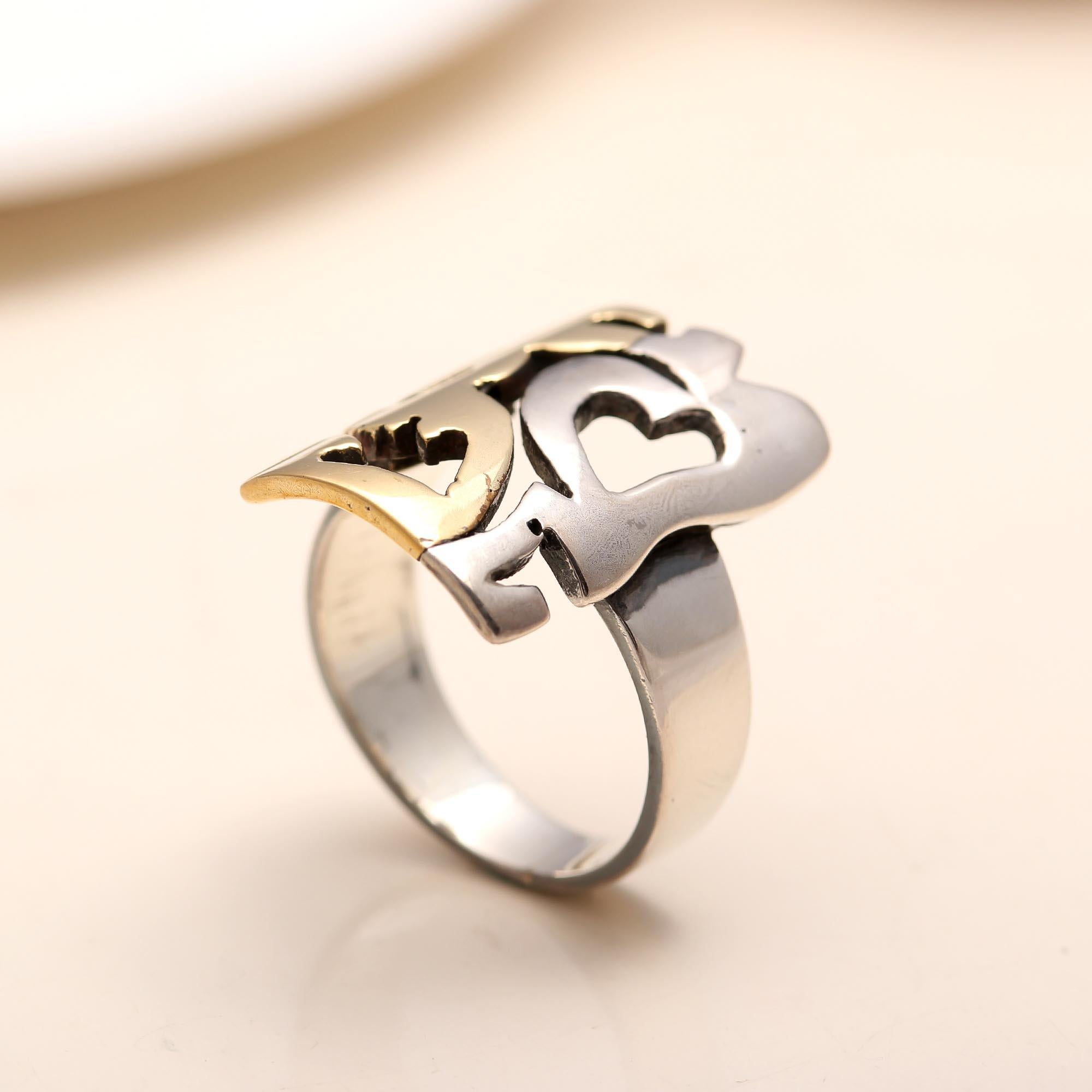 Dual-tone sterling silver love cutout ring