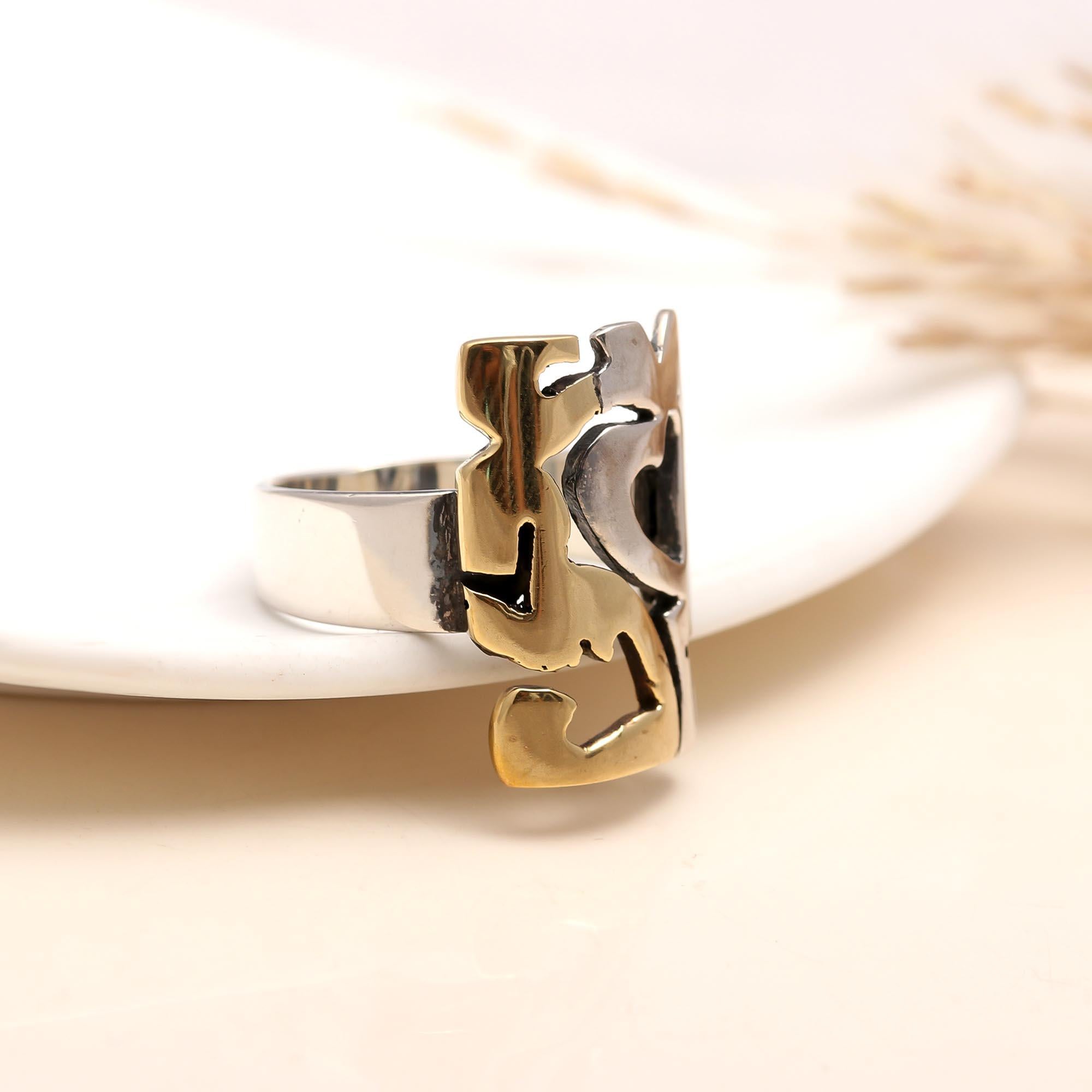 925 Silver Dual Tone Love Cutout Ring close-up