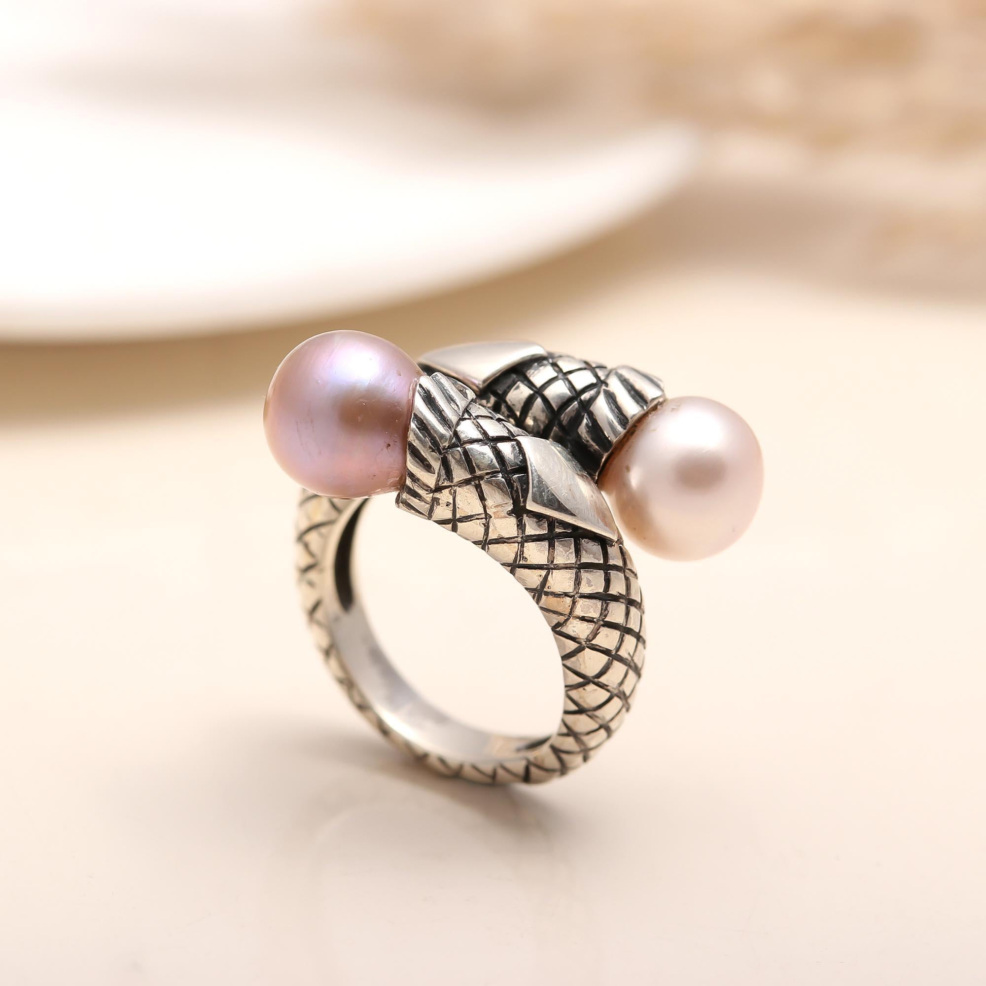 pearl wrap ring in snake-inspired design