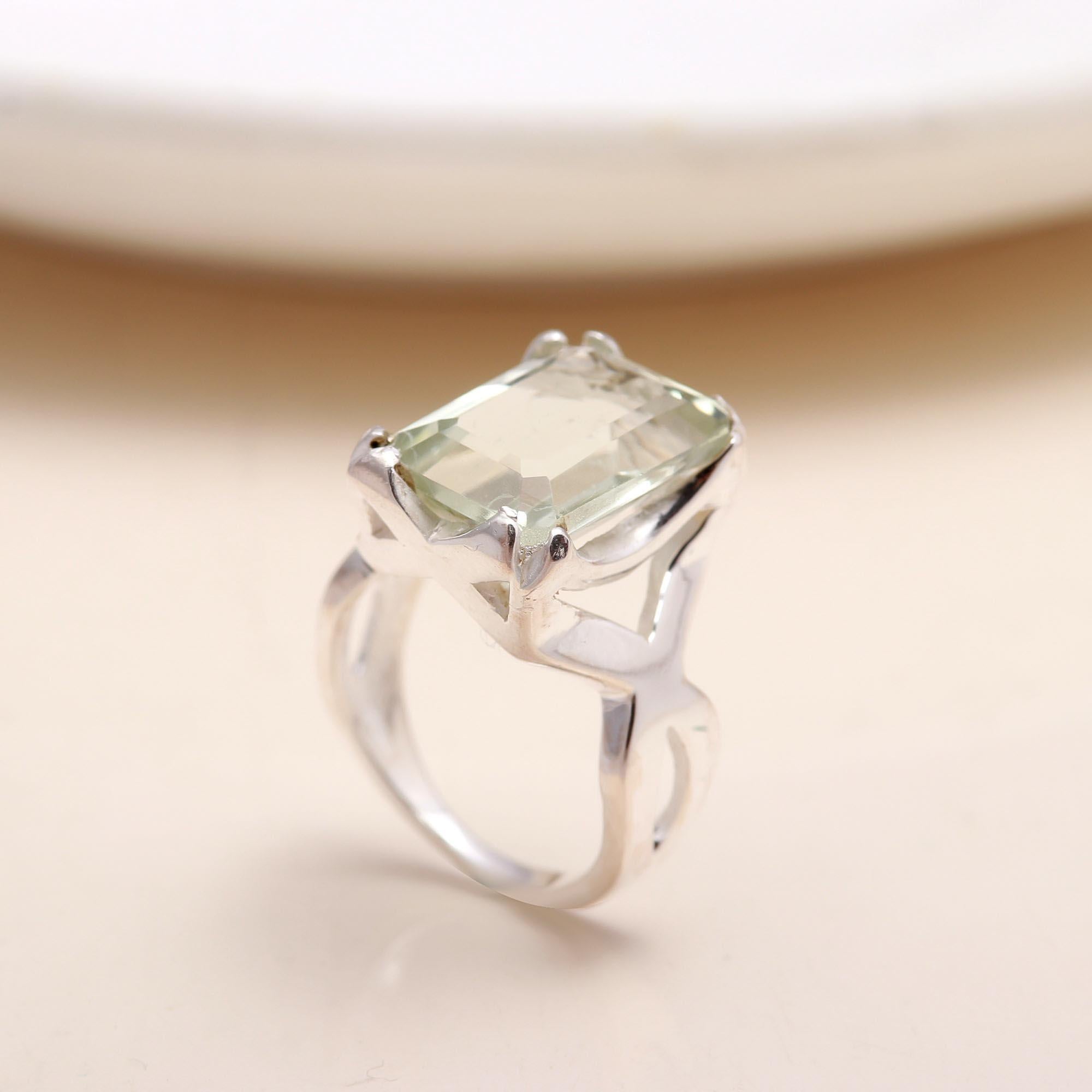 Handmade sterling silver crown-style ring with green amethyst