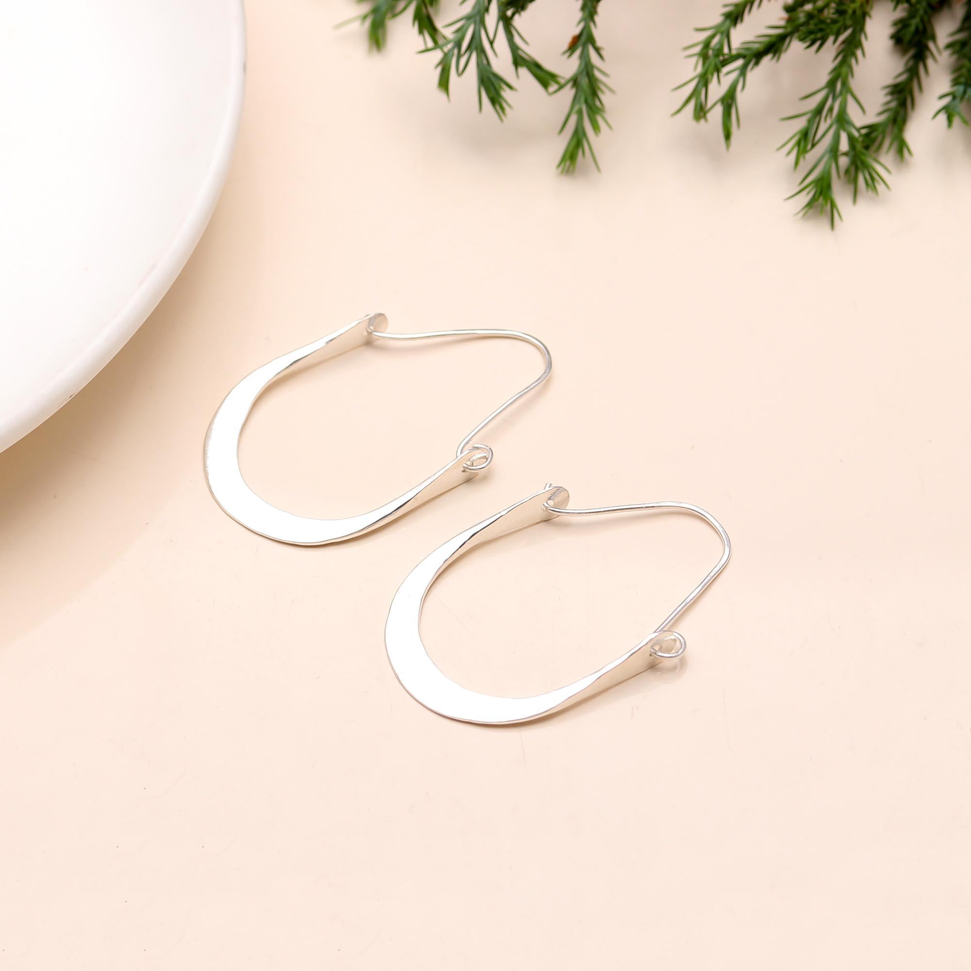 925 Silver Hammered Crescent Hoop Earrings