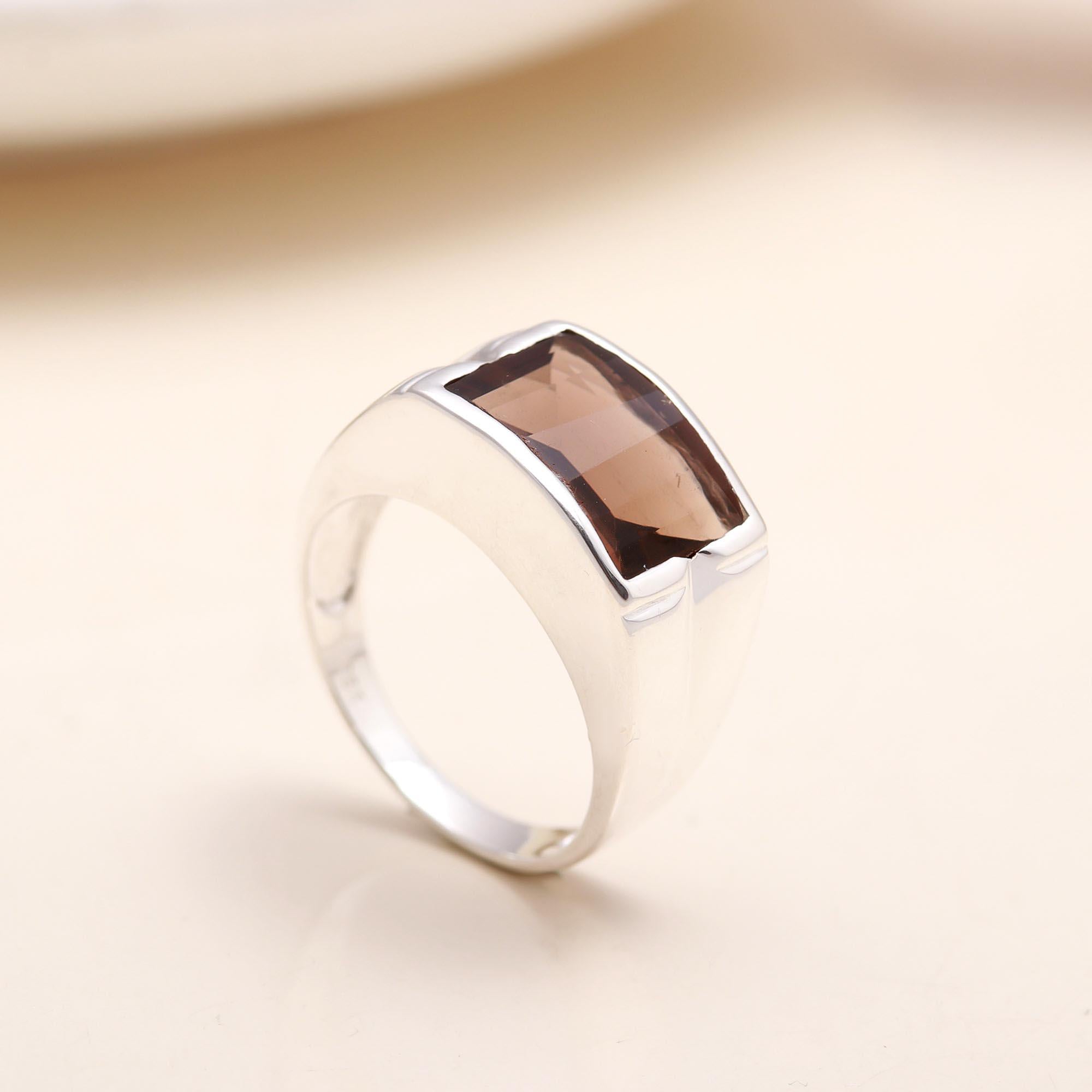 Handmade bold smoky quartz ring in silver