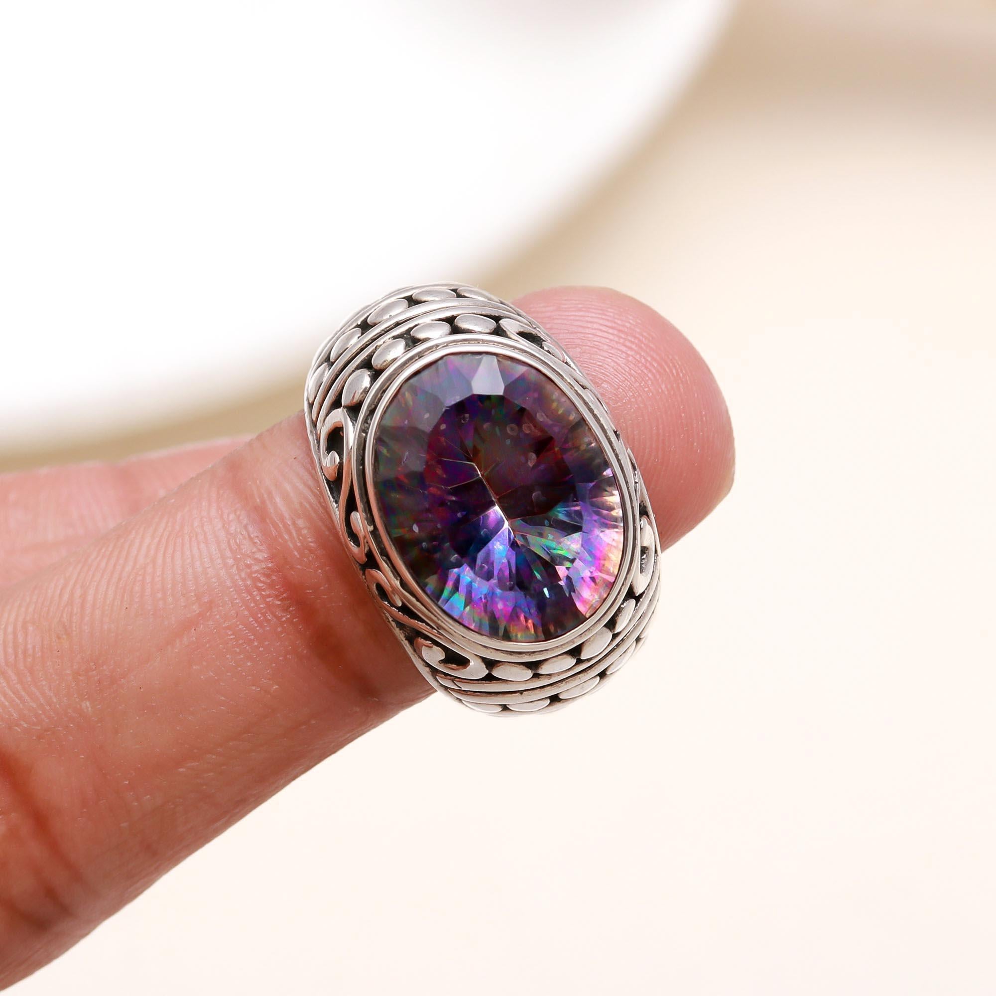 Statement mystic topaz ring displayed on finger