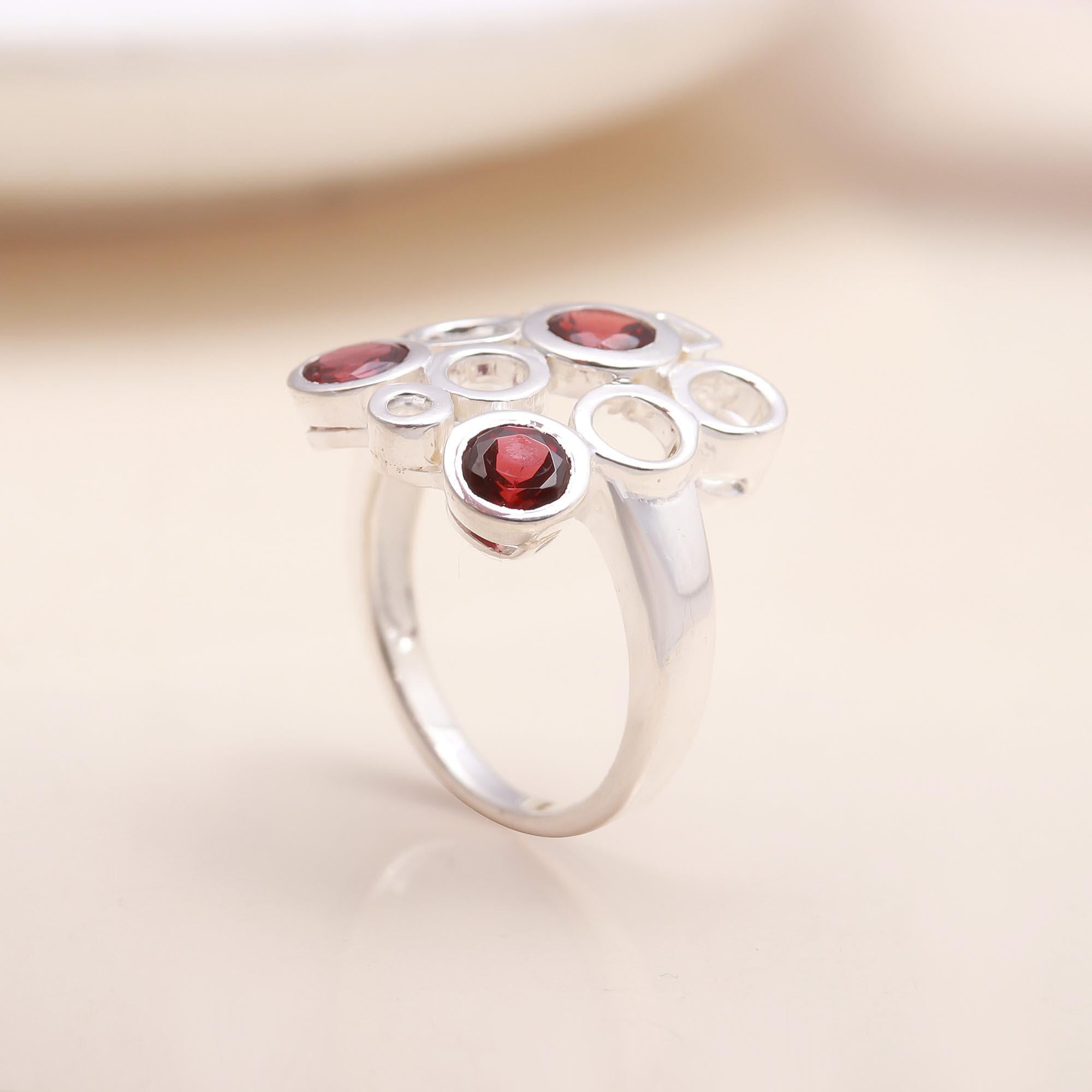 Handmade garnet gemstone cluster sterling silver ring