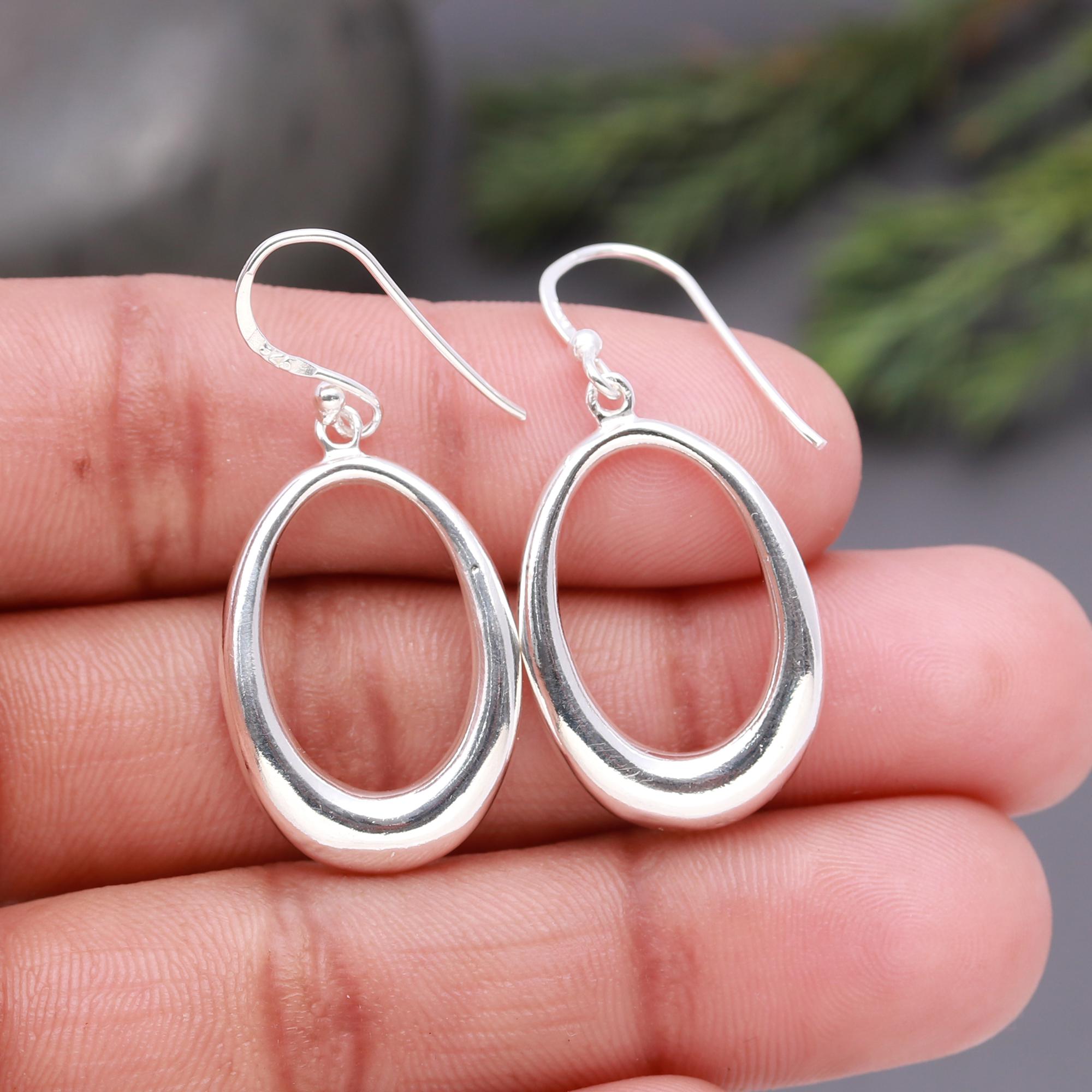 925 Silver Open Oval Dangle Earrings