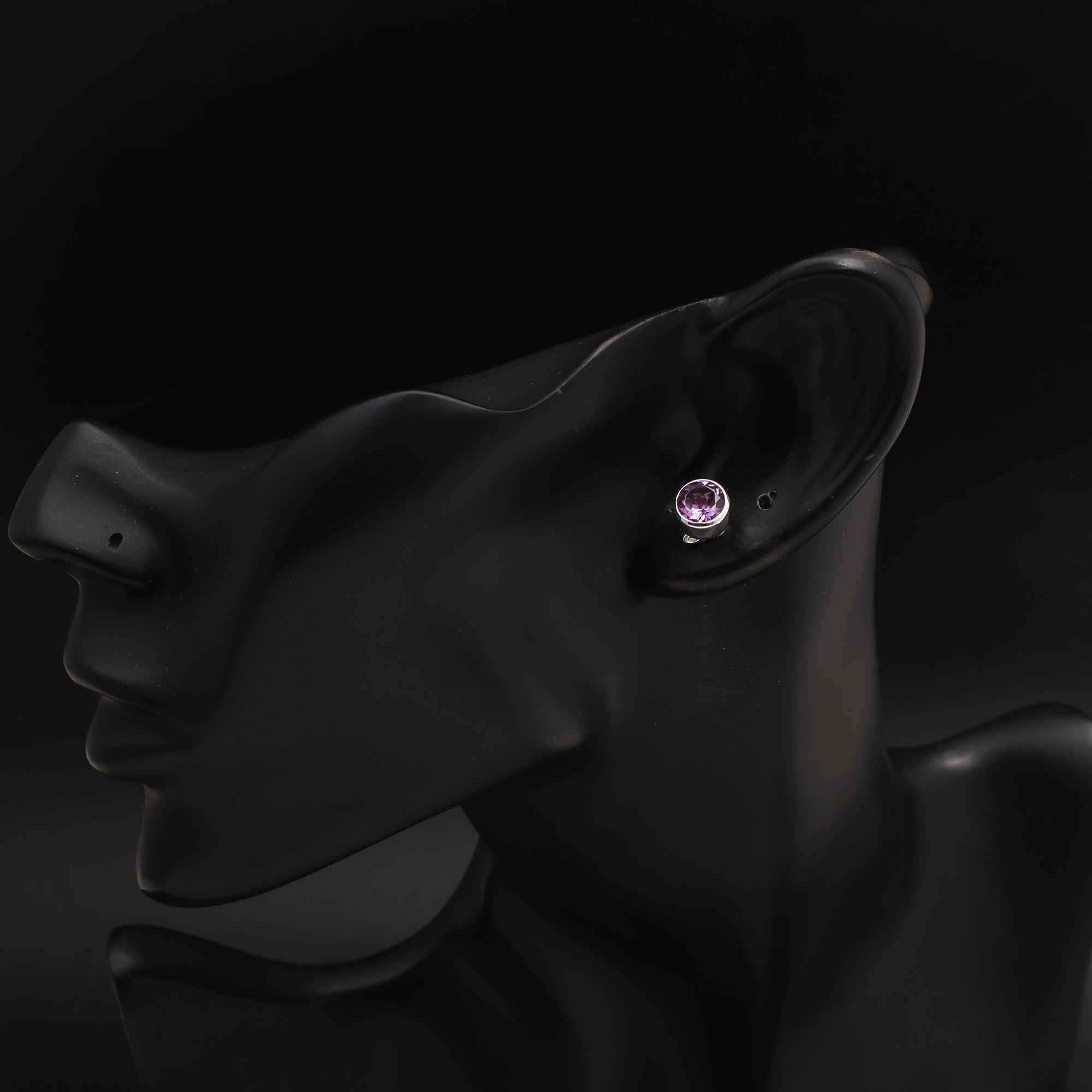 925 Silver Round Amethyst Stud Earrings