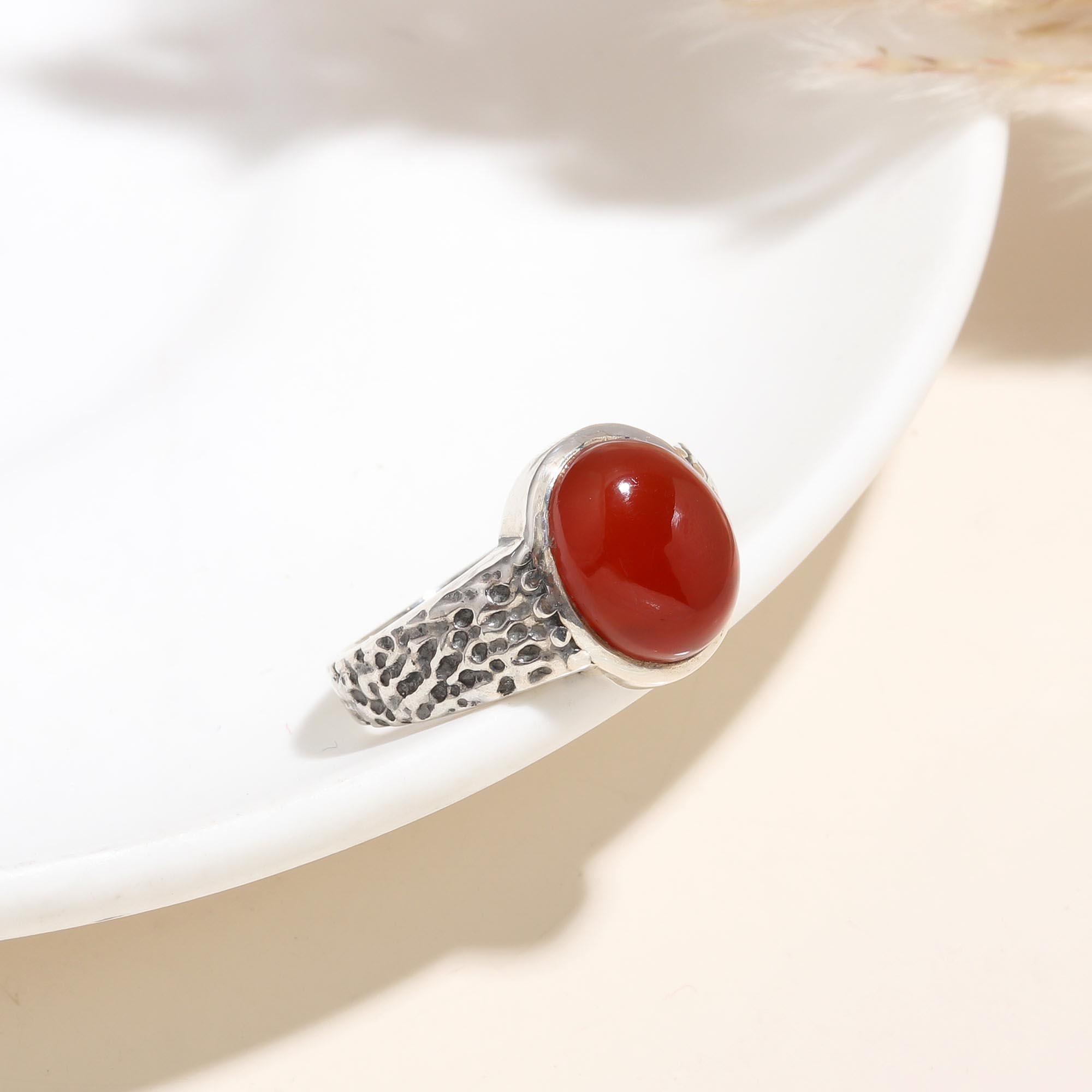 The Sunset Orb: Carnelian Textured Silver Ring
