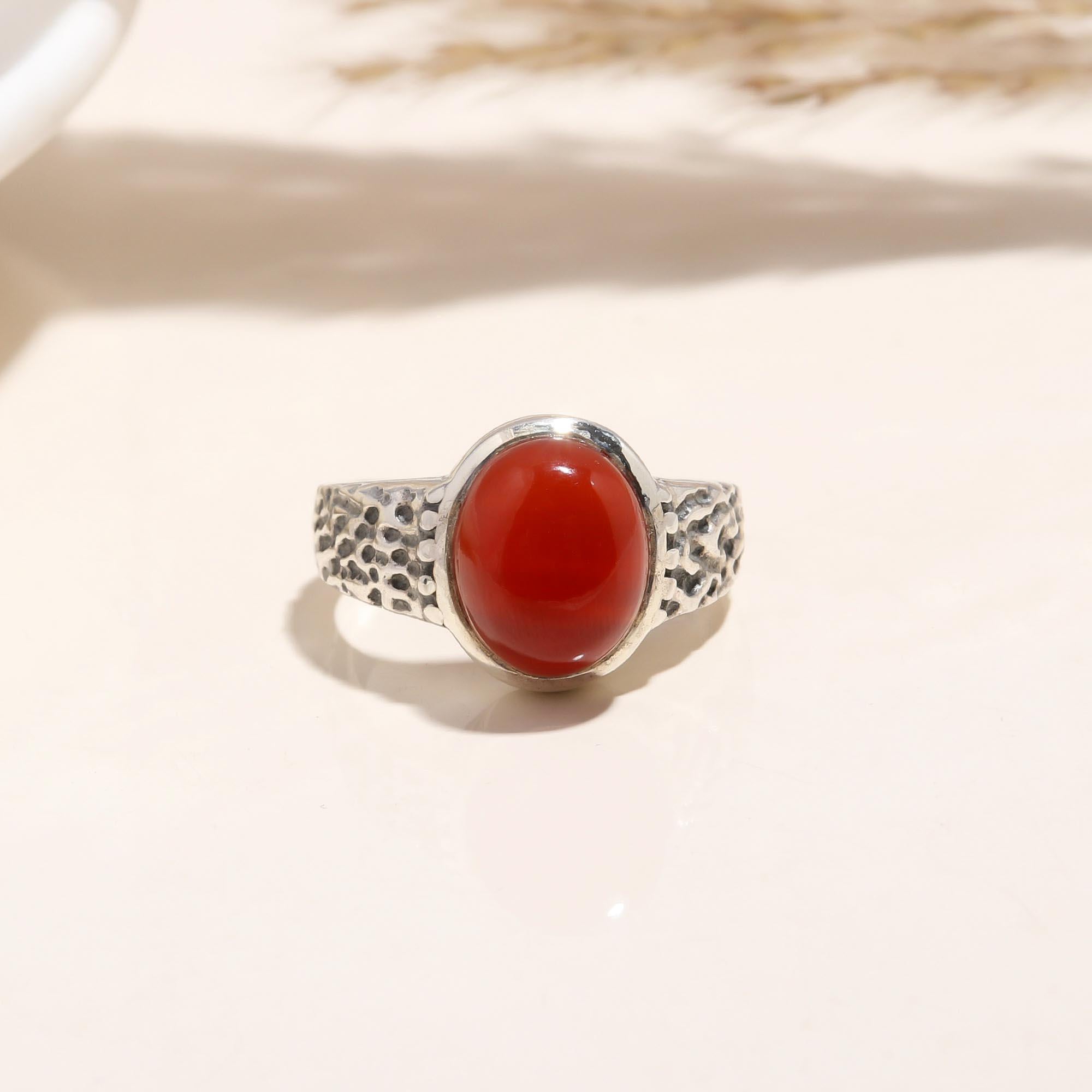 The Sunset Orb: Carnelian Textured Silver Ring