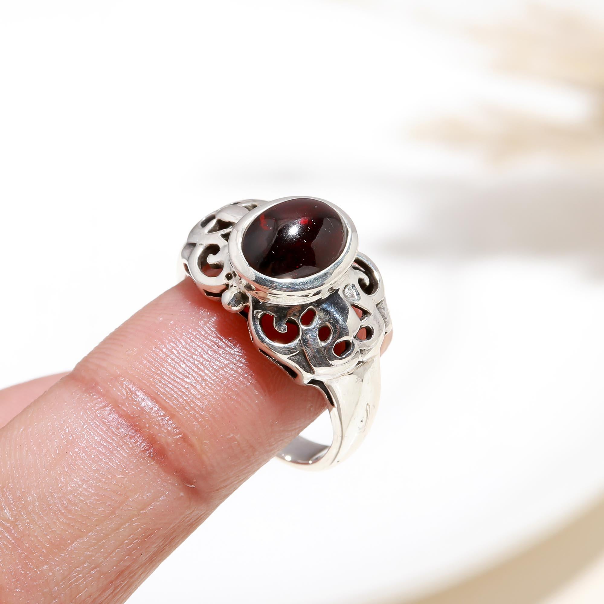 The Crimson Scroll: Garnet Silver Filigree Ring