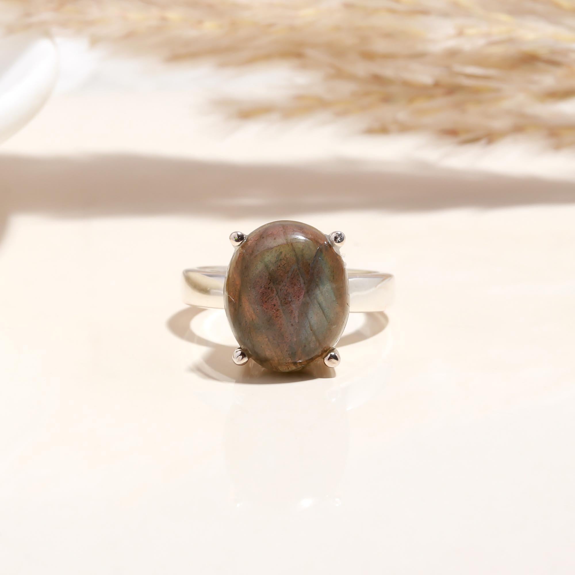 The Mystic Aurora: Labradorite Cabochon & Silver Solitaire Ring