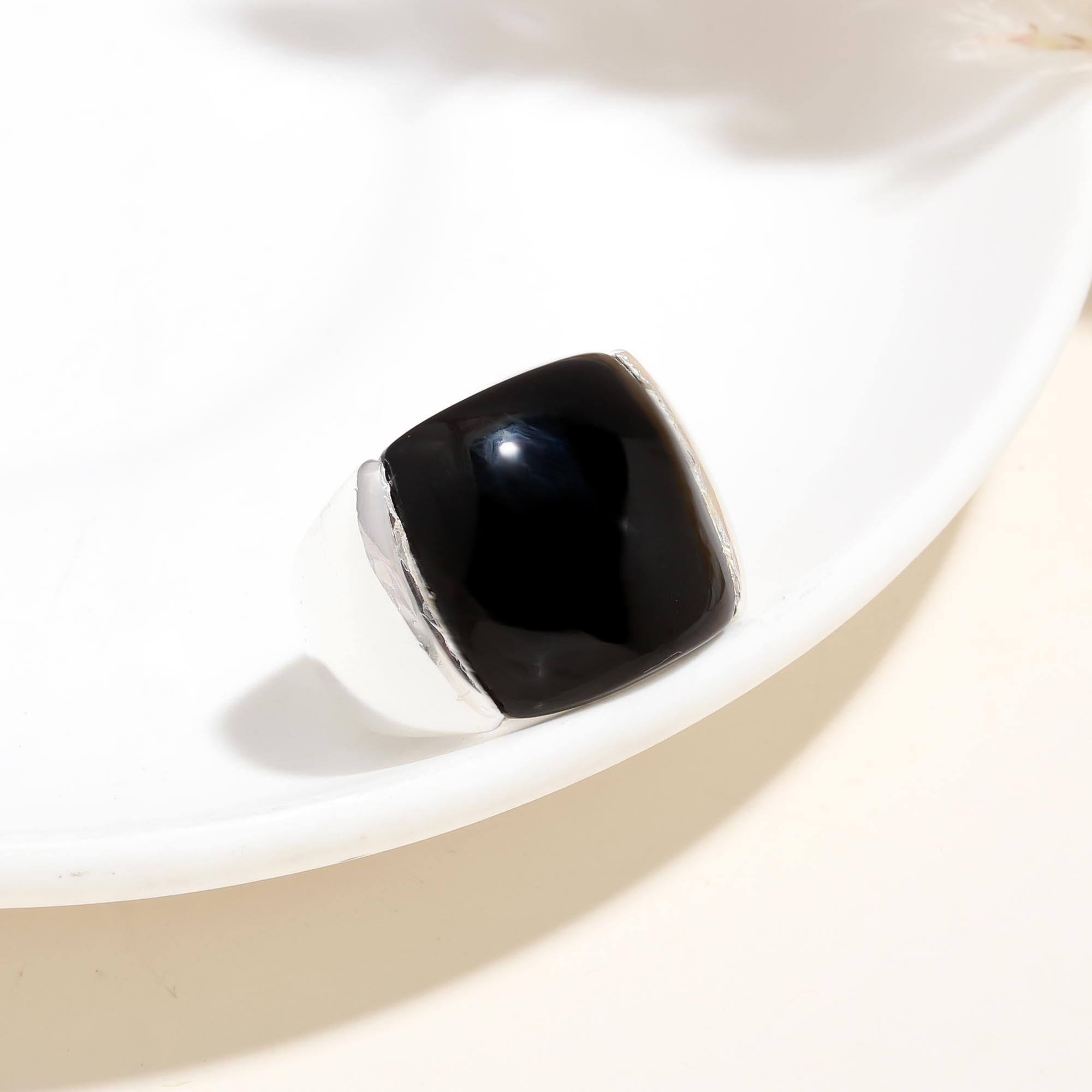 The Midnight Square: Inlay Black Onyx Ring