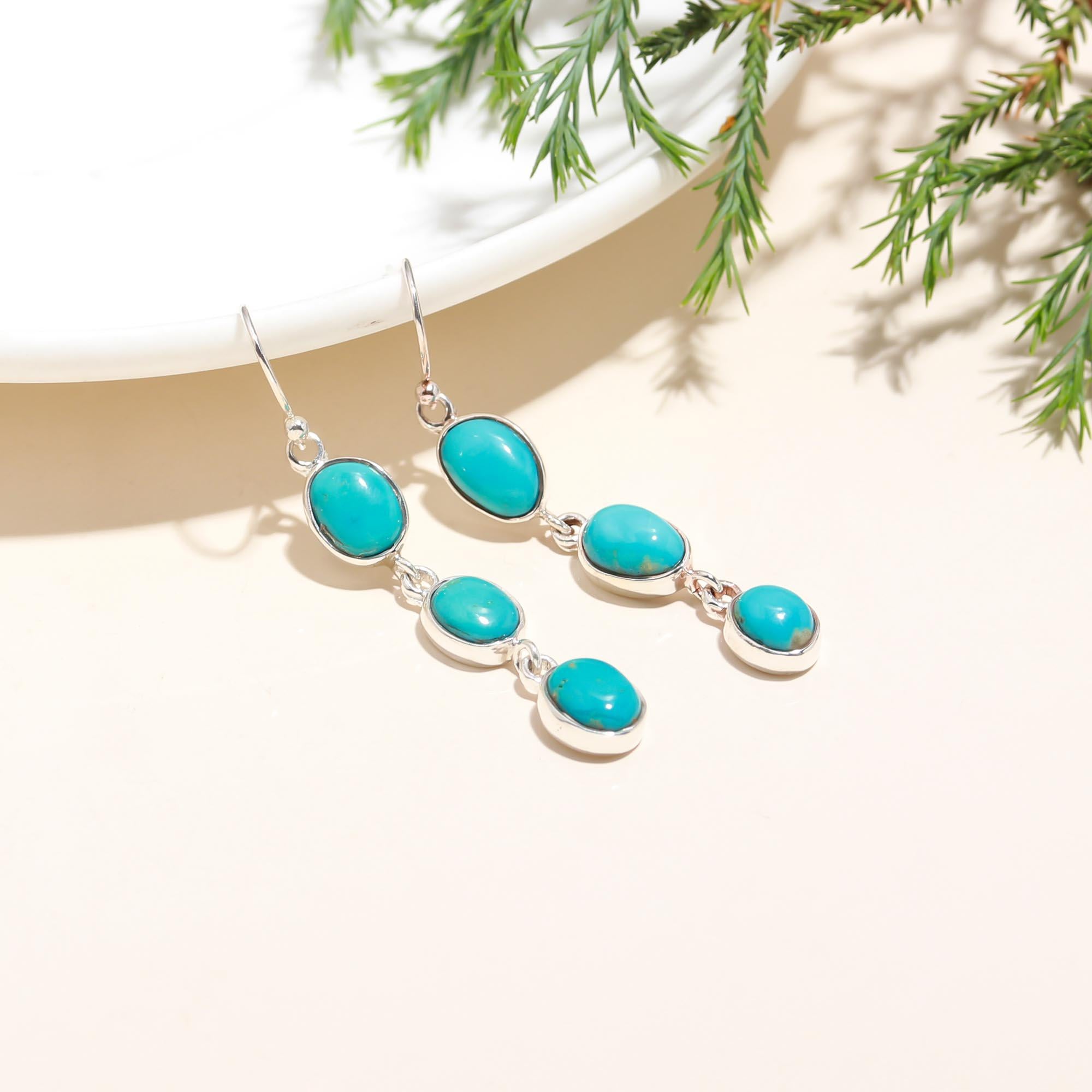 The Azure Cascade: Sterling Silver & Turquoise Drop Earrings
