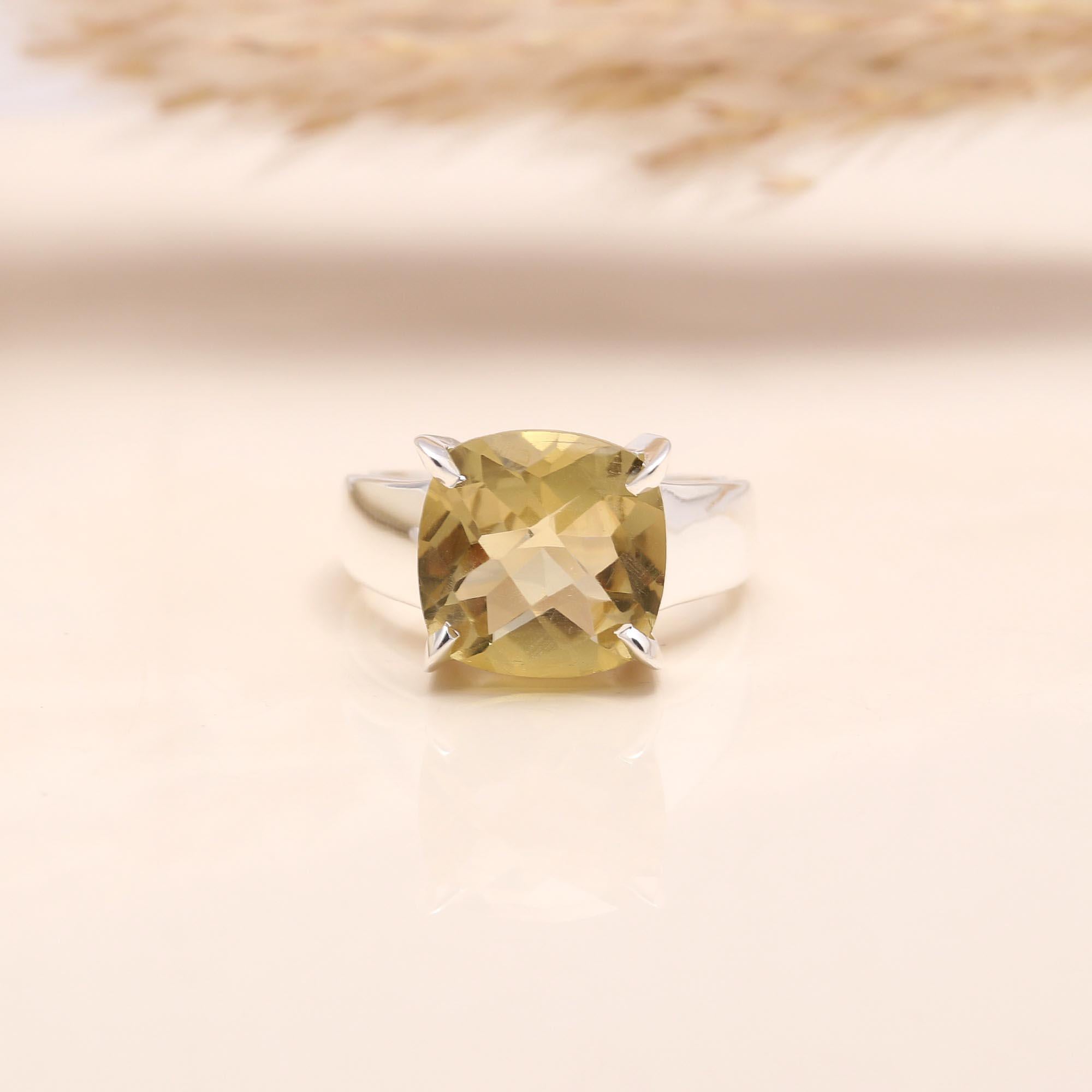 The Lucid Cushion: Prong Set Lemon Quartz Ring