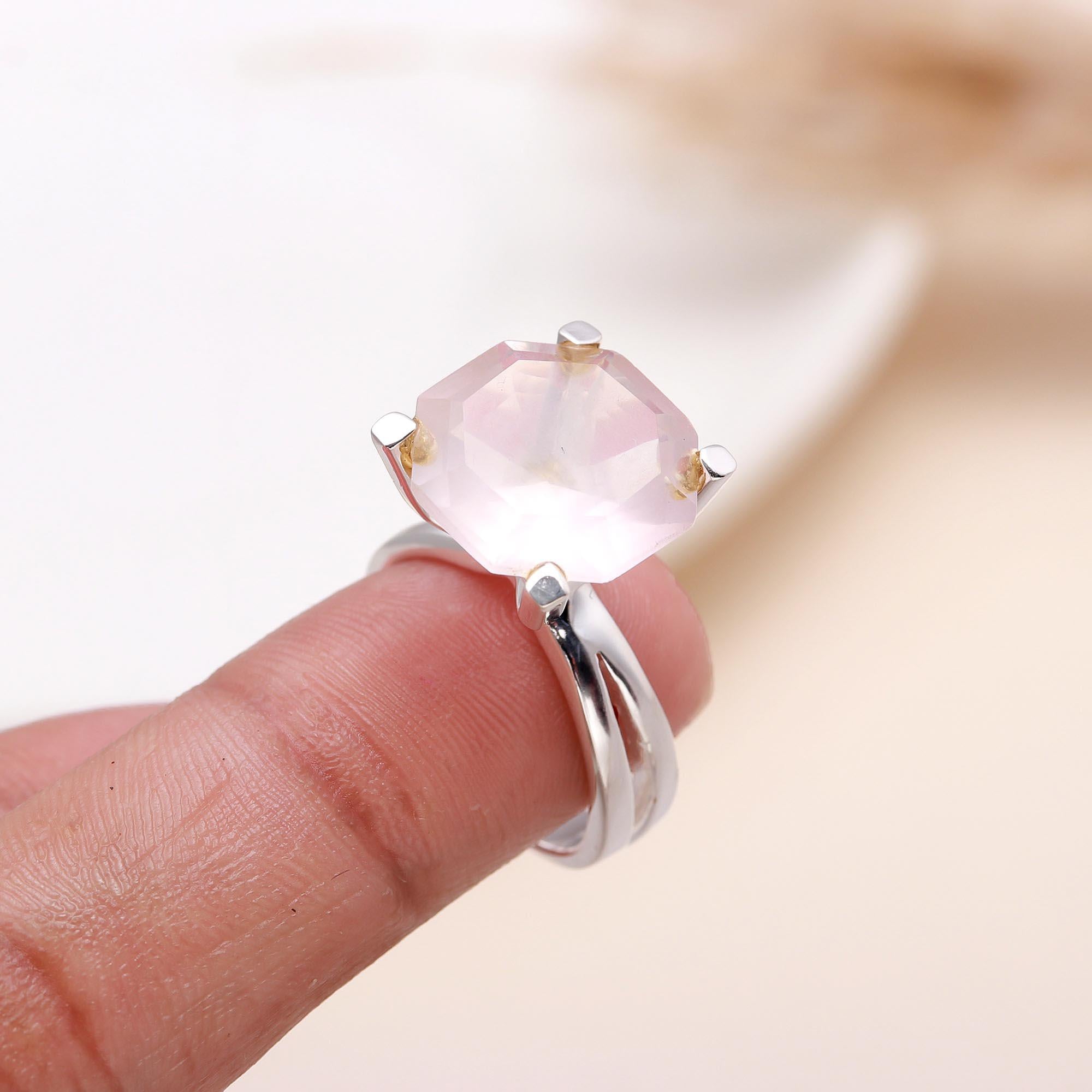 The Pink Octagon: High-Set Rose Quartz Ring