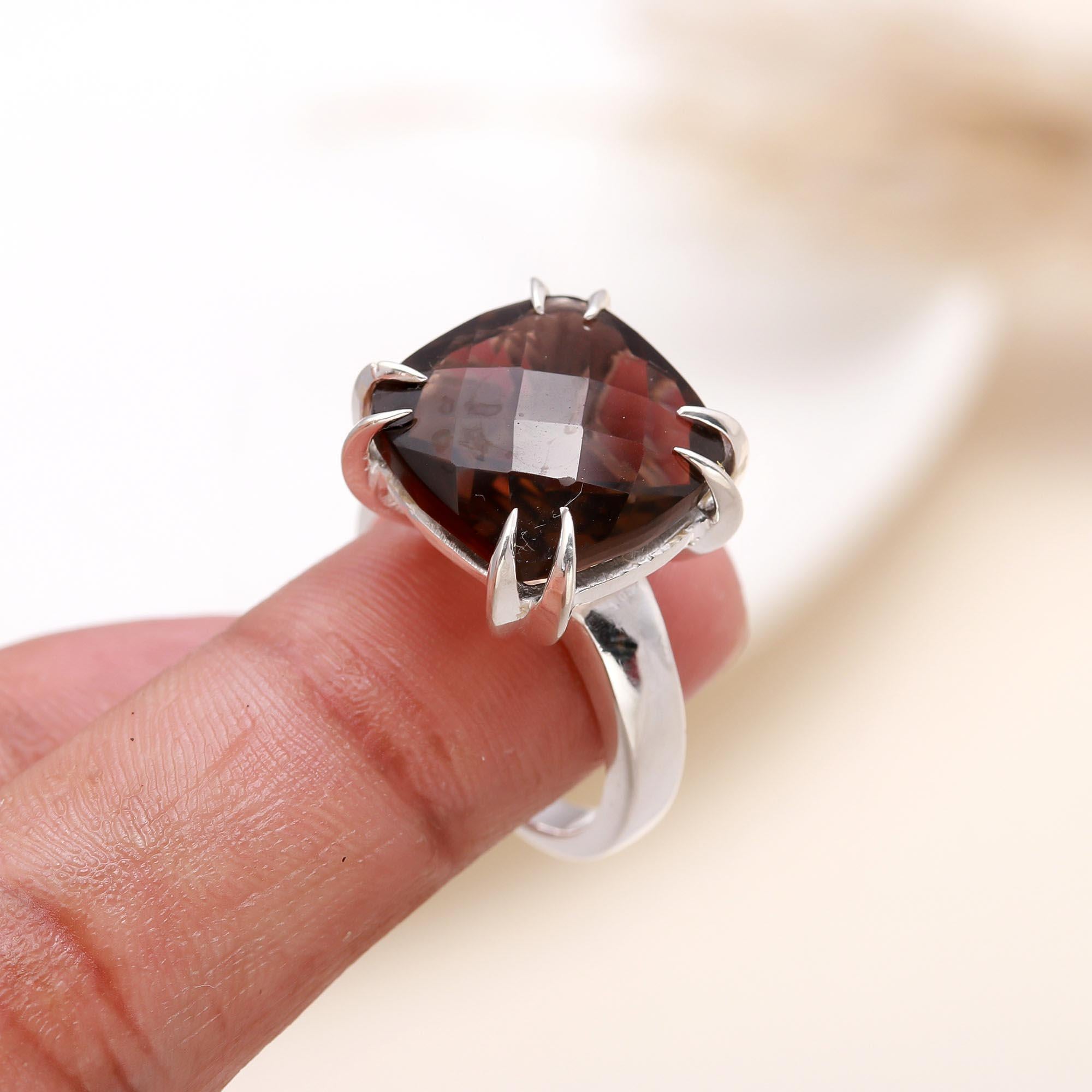 The Smoke Prism: Large Cushion Smoky Quartz Ring