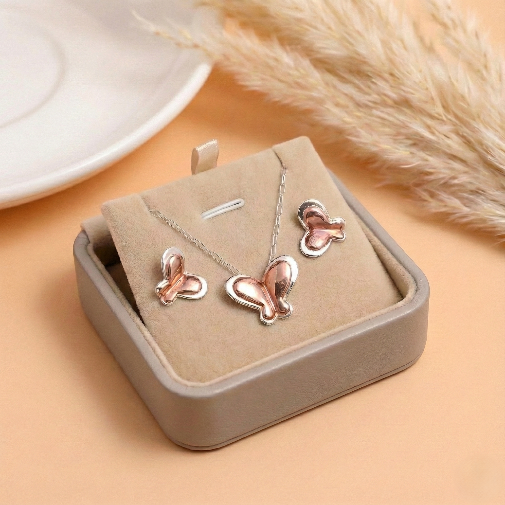 The Whimsical Butterfly: Two-Tone Necklace & Earrings Gift Set