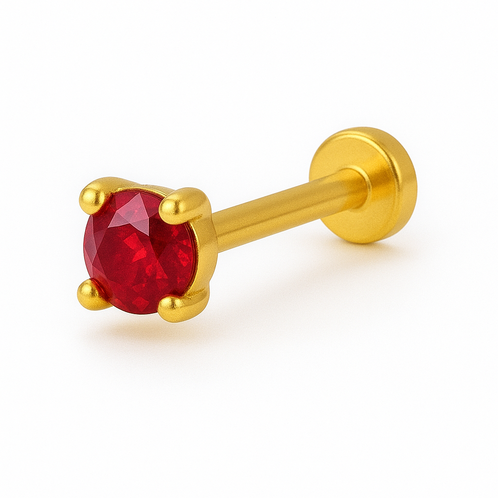 925 Sterling Silver Gold Plated Ruby Gemstone Nose Pin