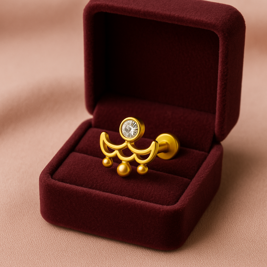 925 Sterling Silver Gold Plated Crescent Layer Nose Pin