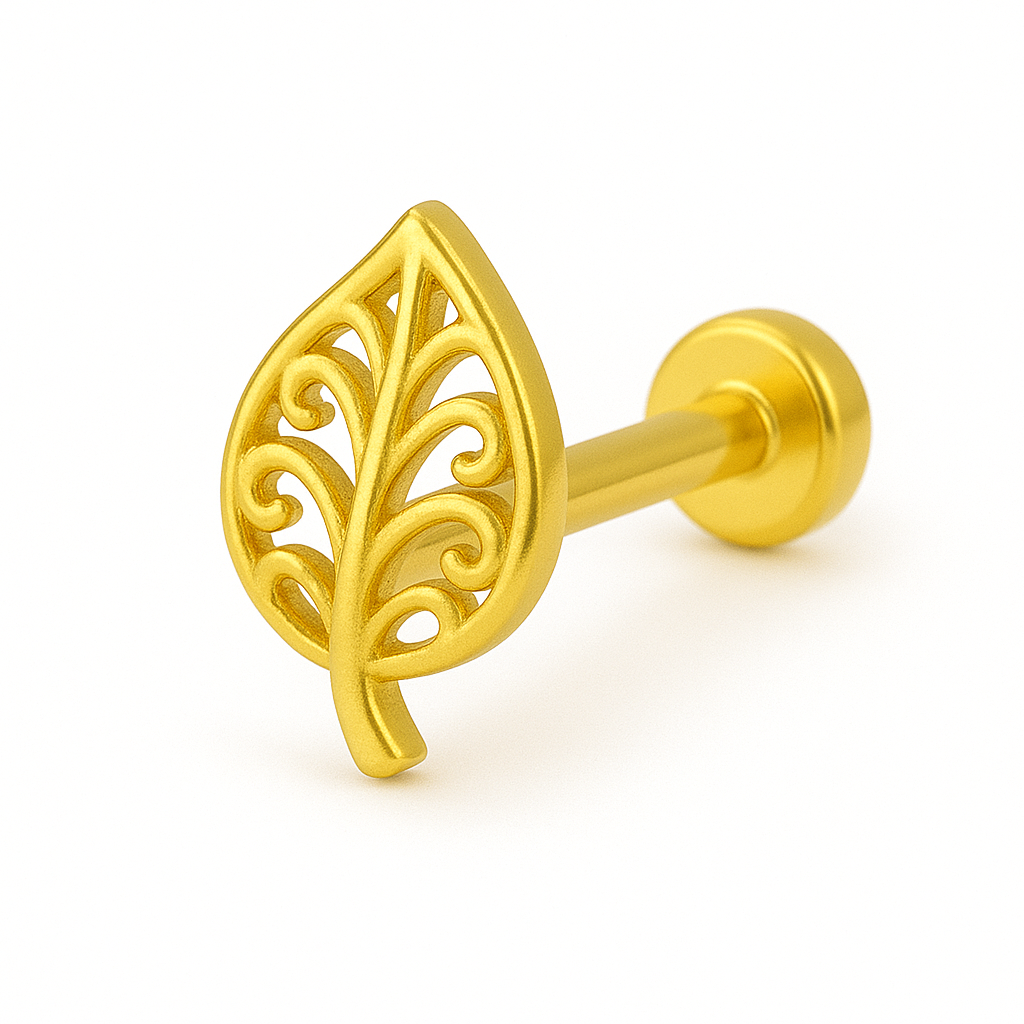 925 Sterling Silver Gold Plated Leaf Filigree Nose Pin