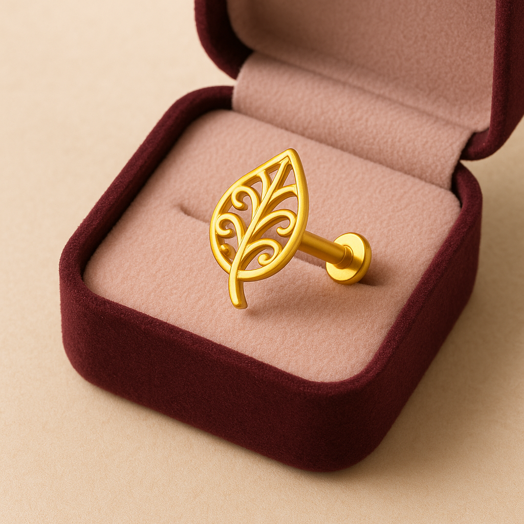 925 Sterling Silver Gold Plated Leaf Filigree Nose Pin